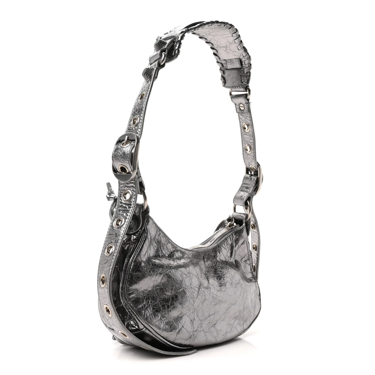 Metallic Agneau Arena Le Cagole Shoulder Bag XS Silver - Top Club
