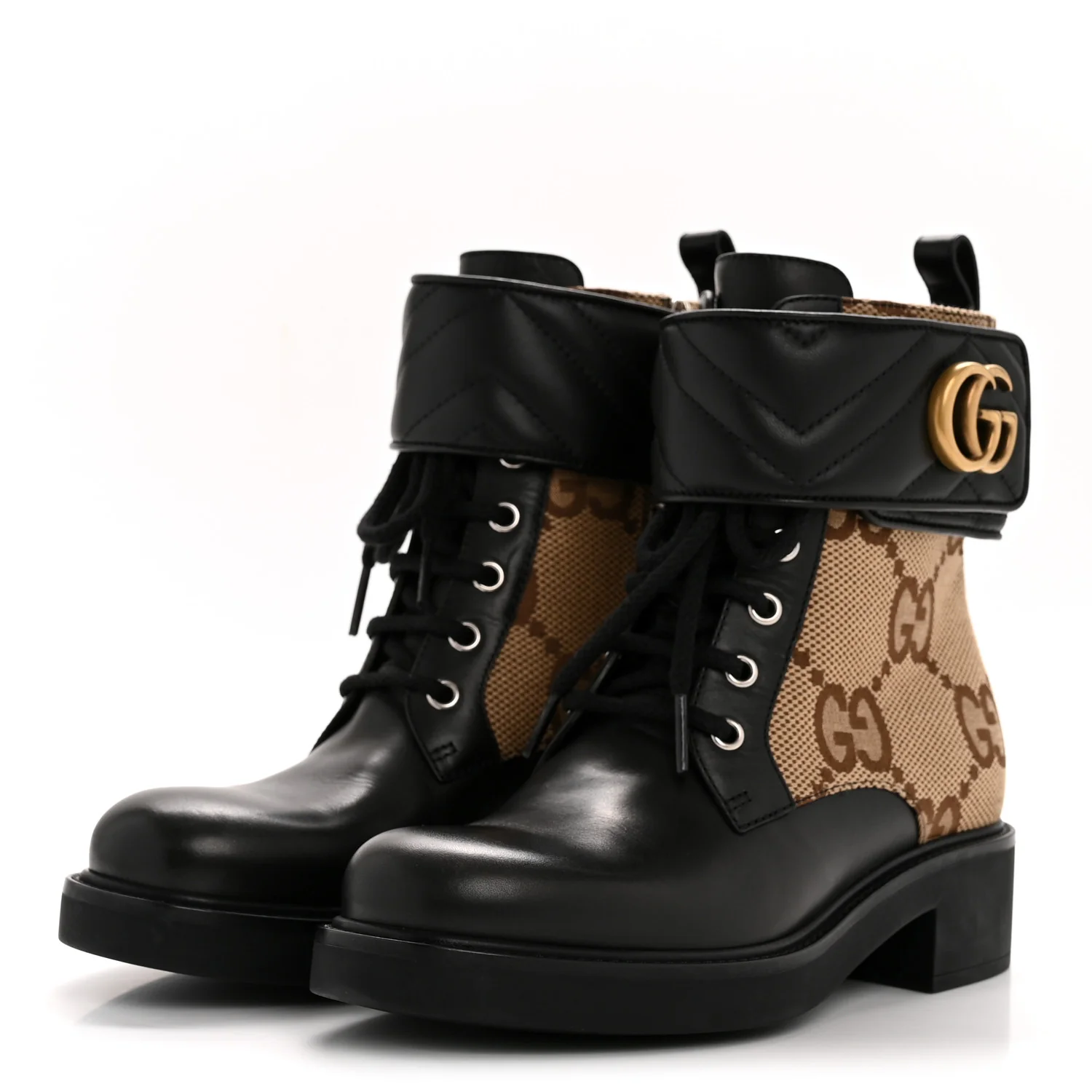 Flores Calfskin Monogram Maxi GG Nappa Matelasse Double G 40mm Ankle Boots 36.5 Black Camel Ebony - Top Club