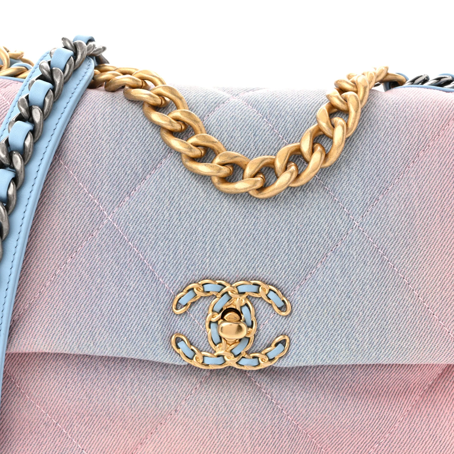 Denim Quilted Medium Chanel 19 Flap Blue Pink - Top Club