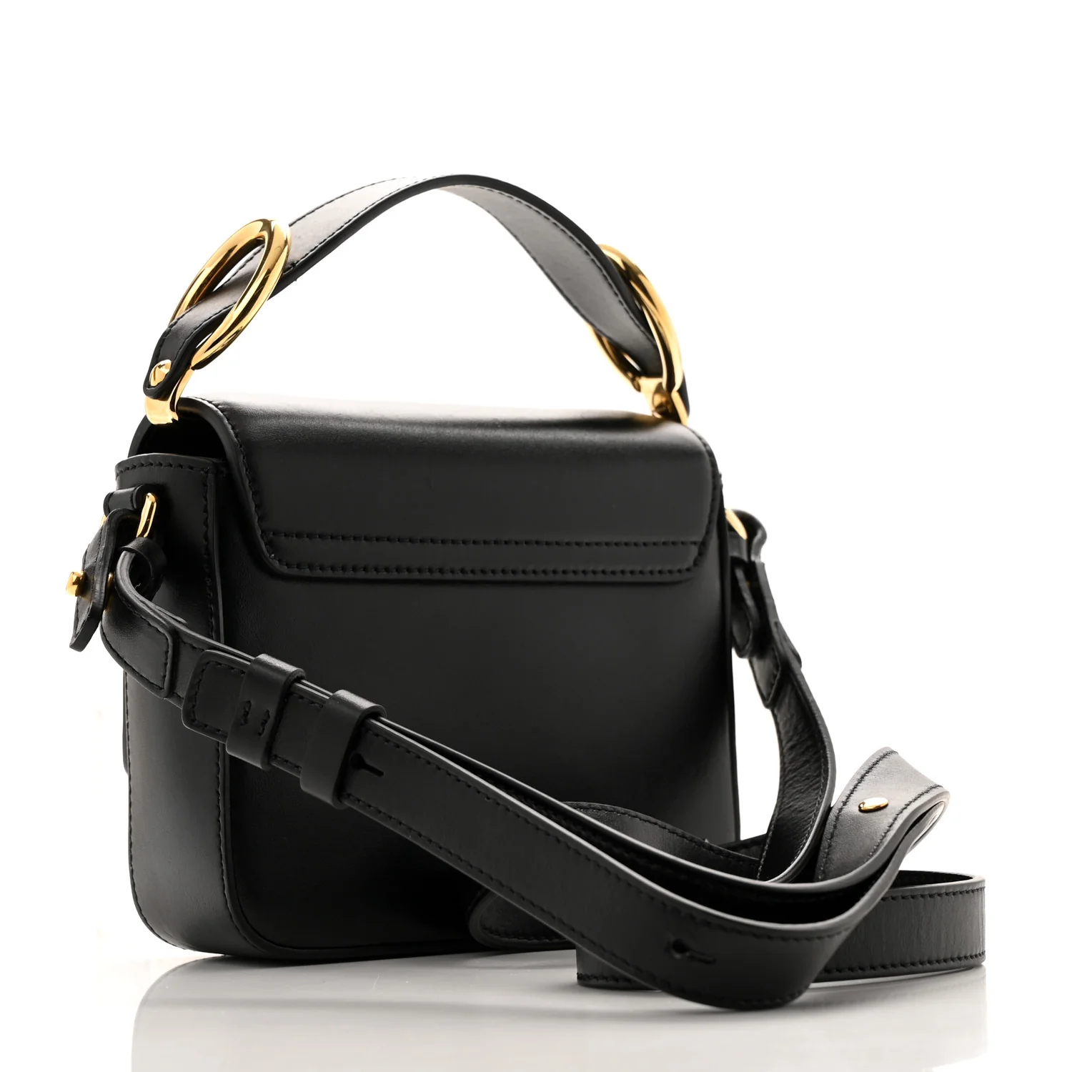 Shiny Calfskin Suede Mini C Double Carry Black - Top Club