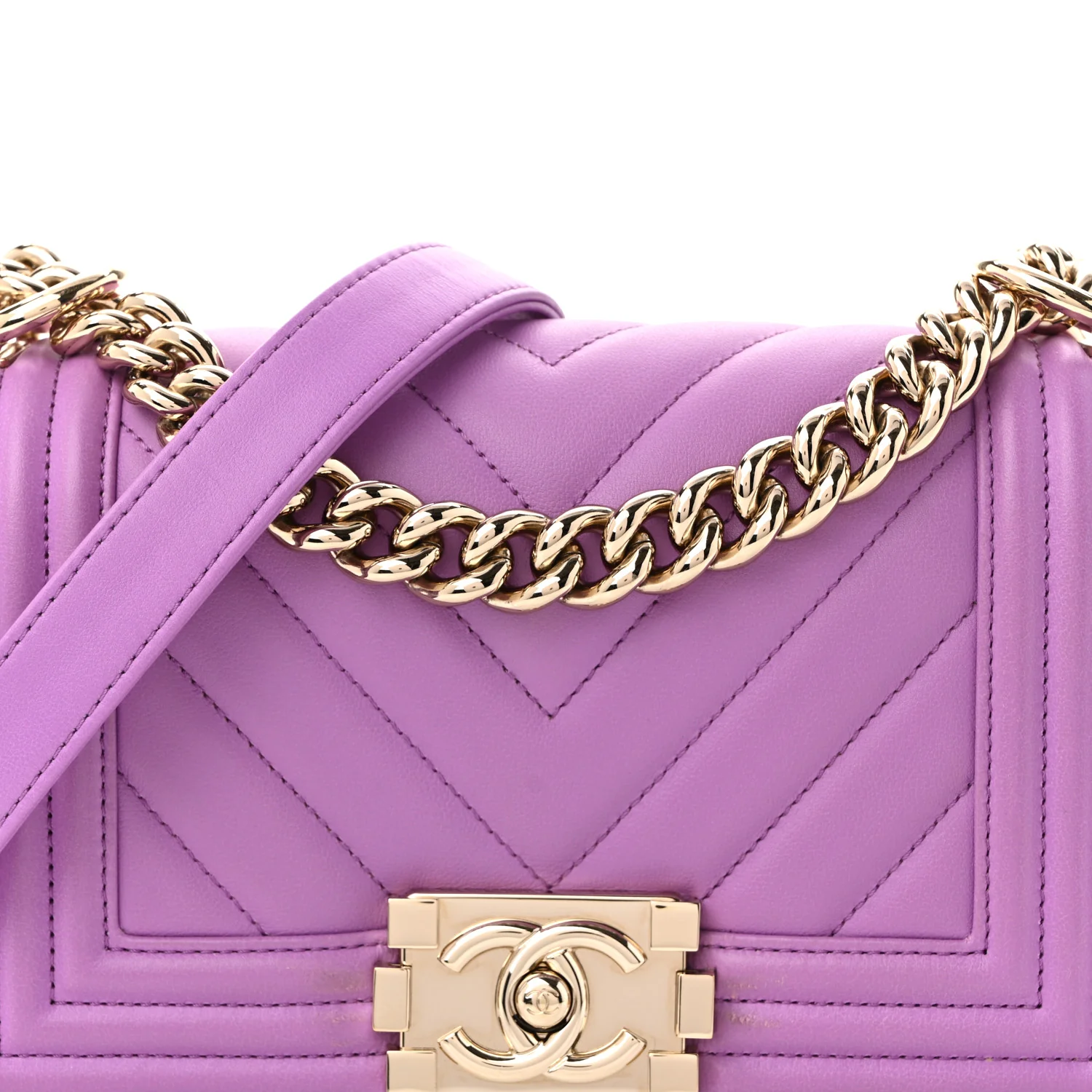 Lambskin Chevron Quilted Small Boy Flap Purple - Top Club