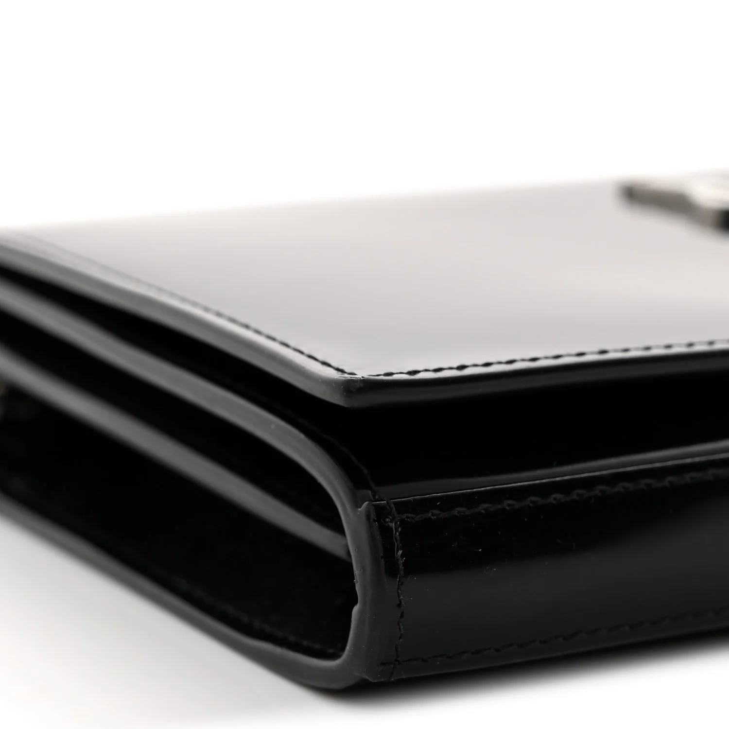 Glazed Calfskin Cassandre Wallet On Chain WOC Black - Top Club