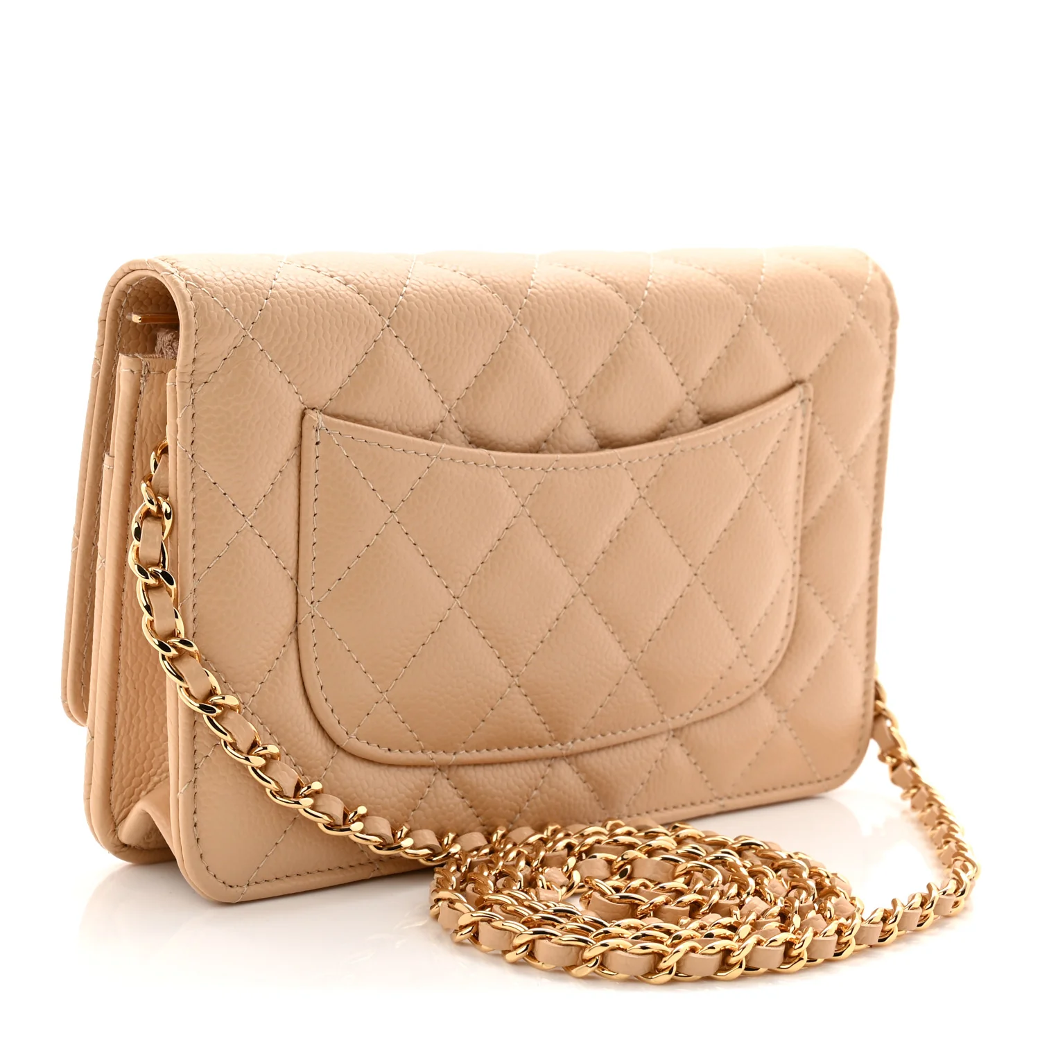 Caviar Quilted Wallet on Chain WOC Beige - Top Club