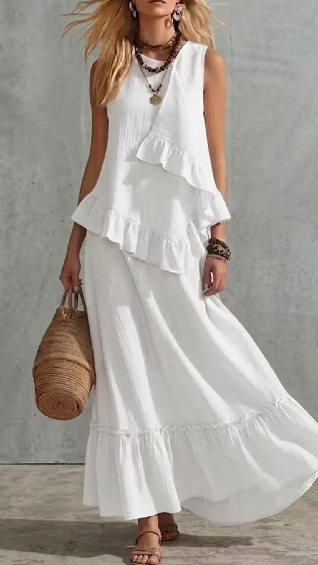 Women's Cotton-Blend Ruffled Sleeveless Maxi Dress - Nordfashionstorm - Women's Clothing, Fashion for You - Nordfashionstorm.com