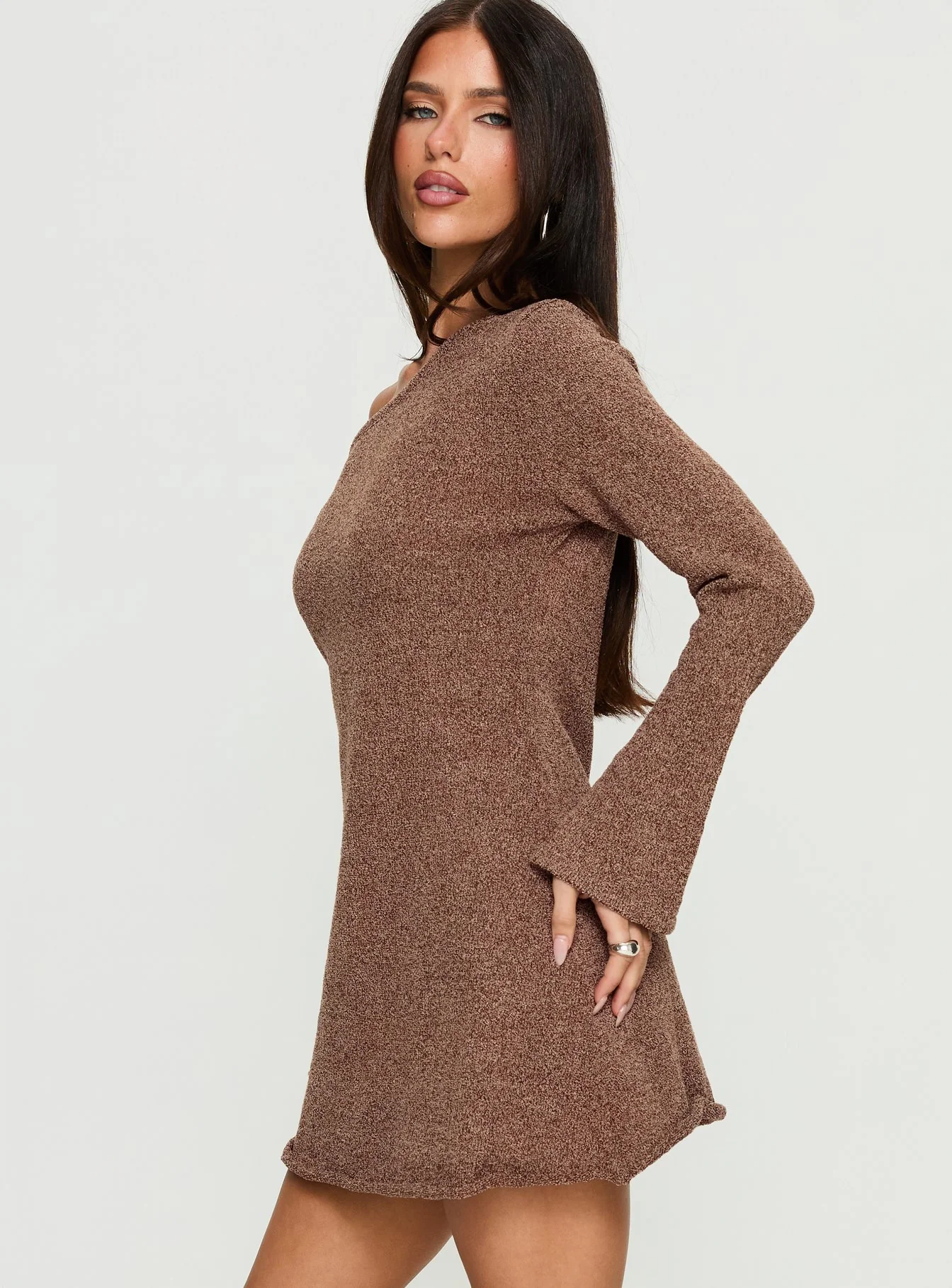 Jaede Off Shoulder Knit Mini Dress Mocha