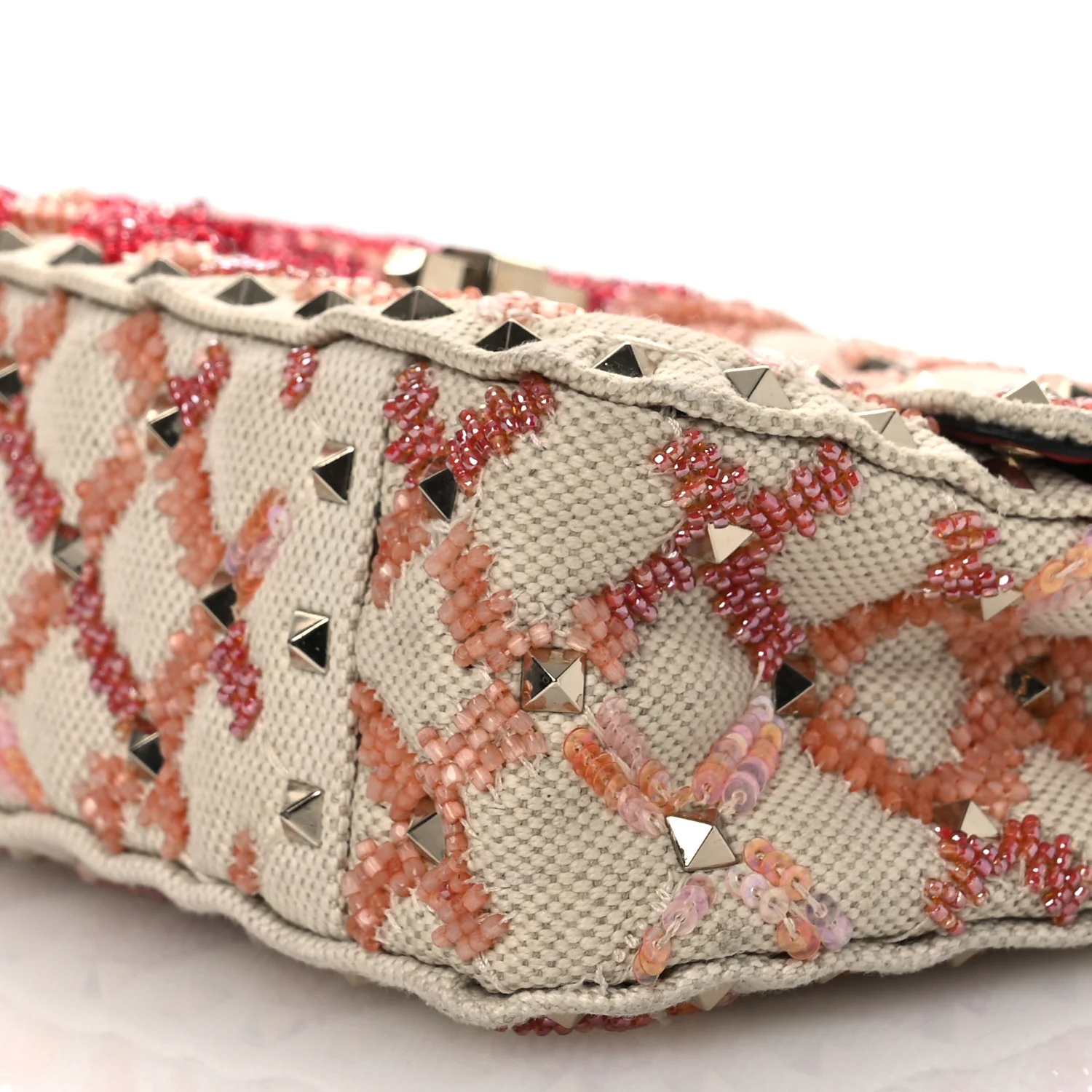 Canvas Beaded Small Rockstud Spike Shoulder Bag Multicolor - Top Club