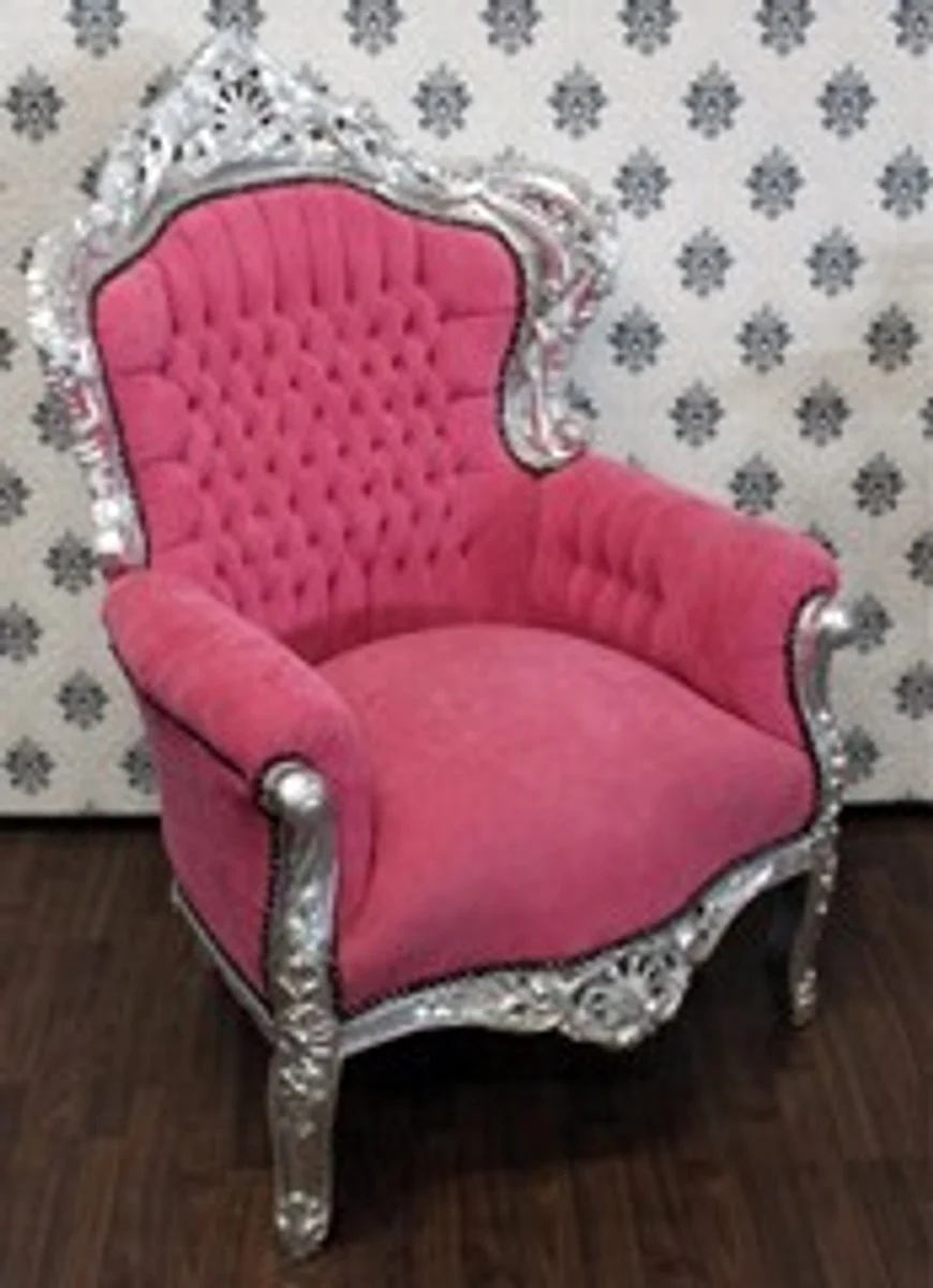 Baroque armchair King pink / silver 85 x 85 x H. 120 cm - Baroque furniture