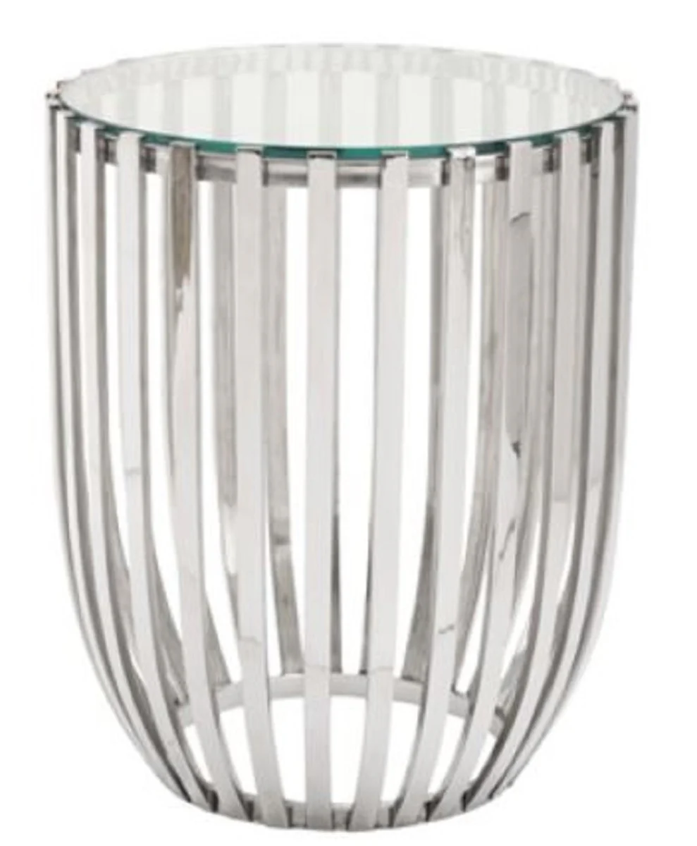 Luxury side table silver Ø 46 x H. 56 cm - round stainless steel table with glass top