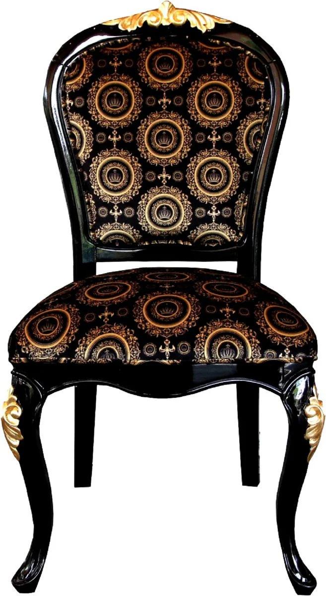 Pompöös by Luxury Baroque Dining Room Chairs with Crown Black / Gold & Black / Silver (4 Chairs) Harald Glööckler Furniture