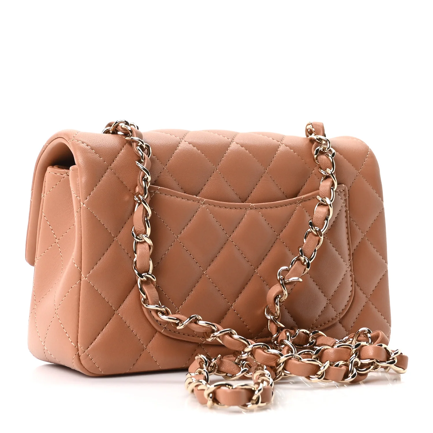 Lambskin Quilted Mini Rectangular Flap Brown