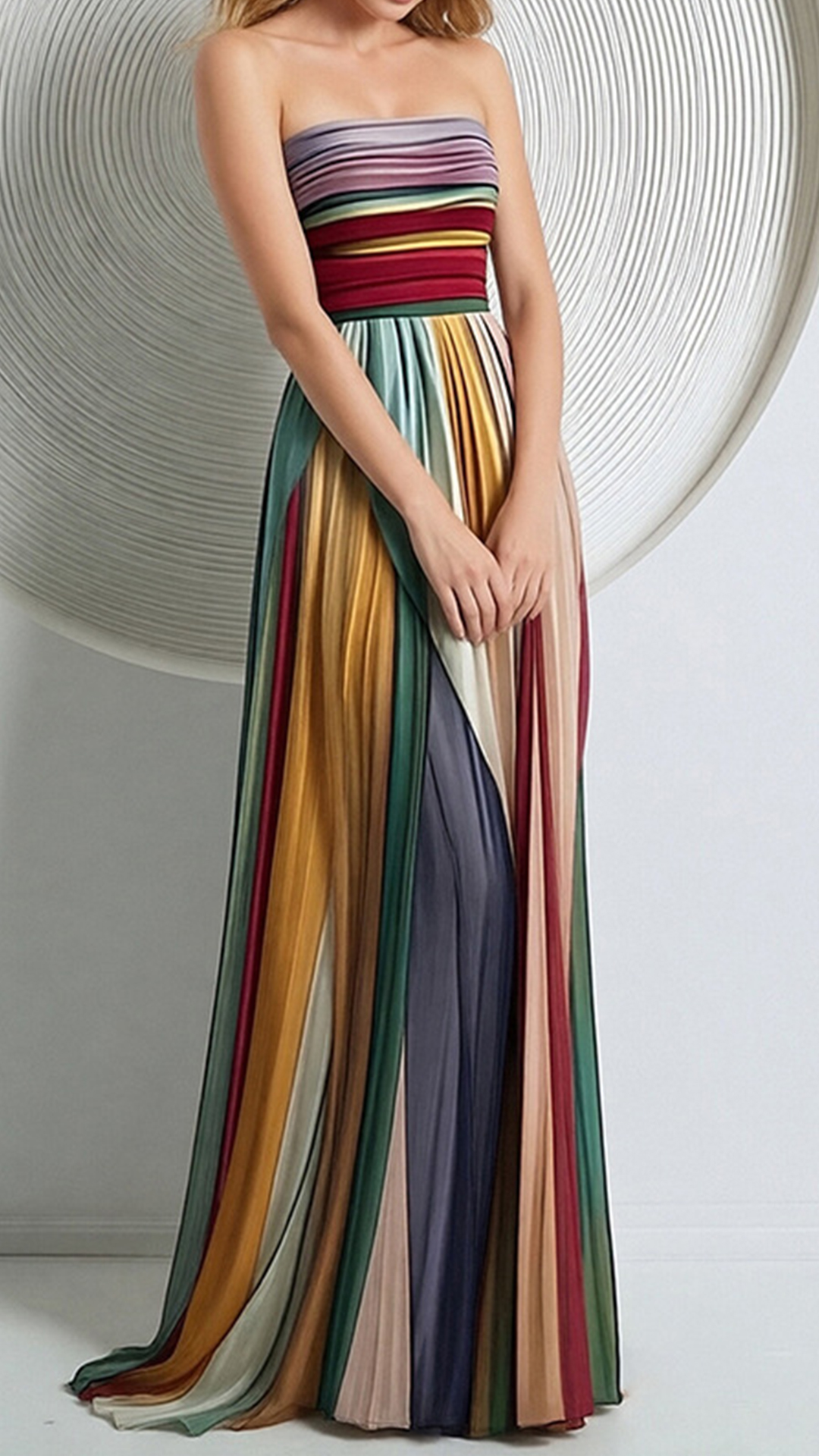 Women's Strapless Rainbow Stripe Cotton-Blend Maxi Dress - Nordfashionstorm - Women's Clothing, Fashion for You - Nordfashionstorm.com