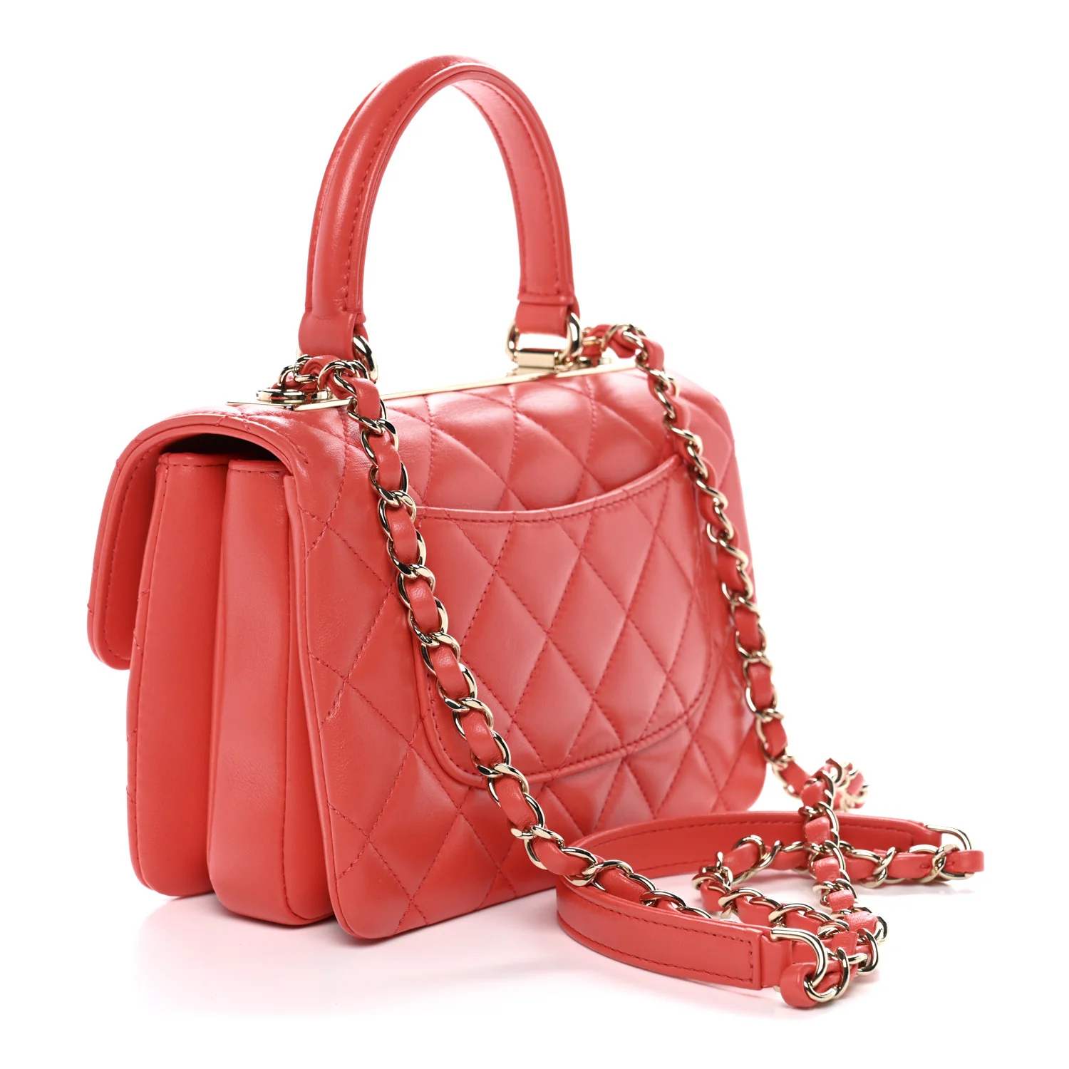 Lambskin Quilted Small Trendy CC Flap Dual Handle Bag Orange - Top Club