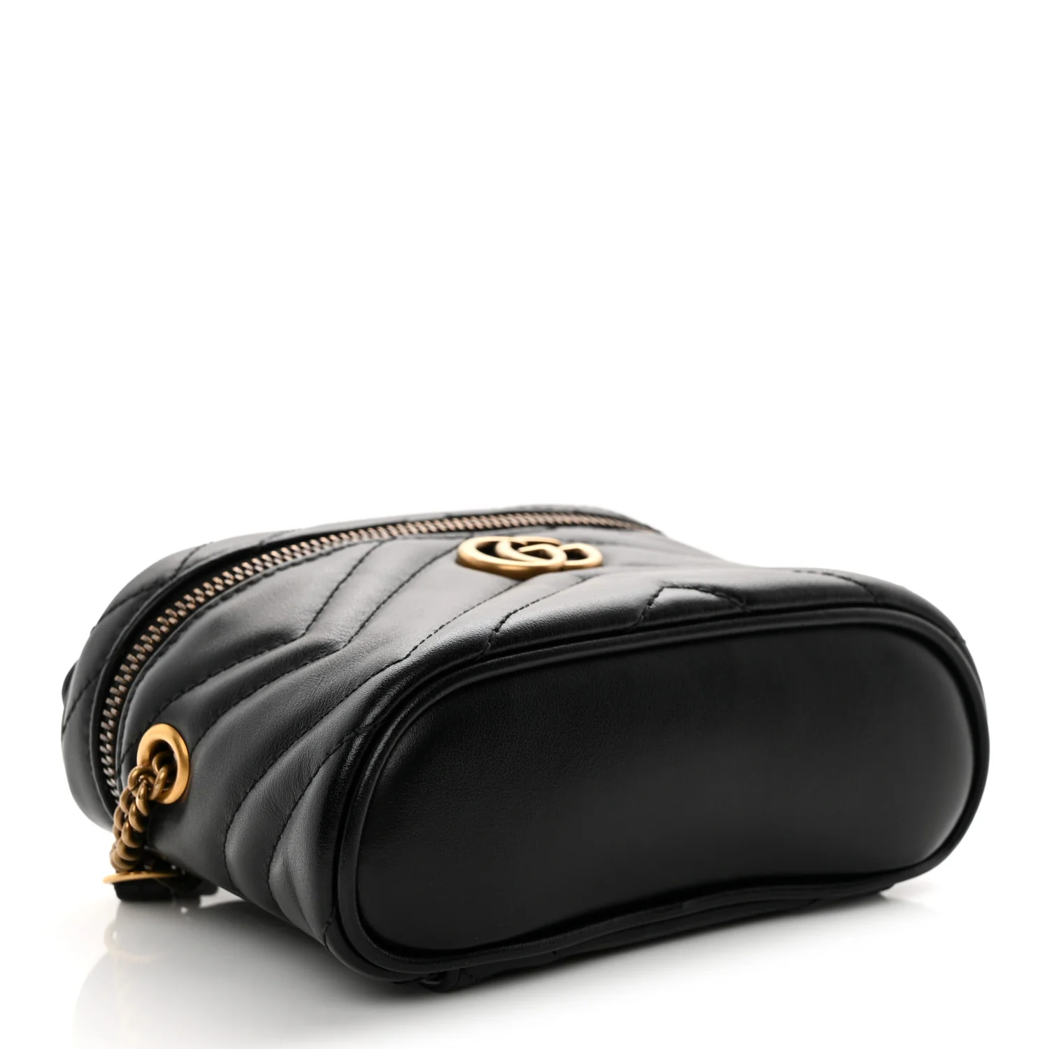 Calfskin Matelasse Chevron Mini GG Marmont Top Handle Bag Black - Top Club