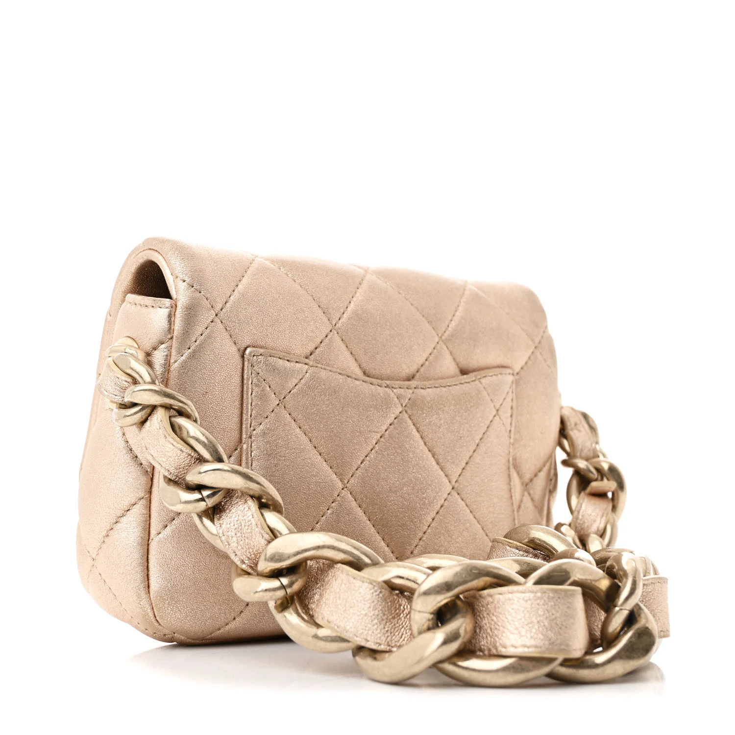 Metallic Lambskin Quilted Mini Lacquered Chain Flap Gold - Top Club