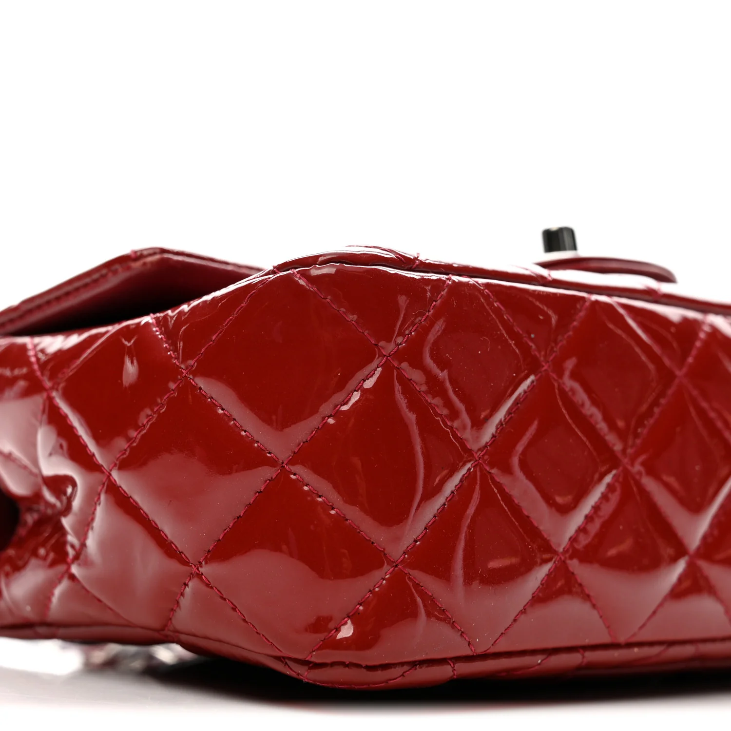 Patent Calfskin Quilted Mini Rectangular Flap Dark Red - Top Club