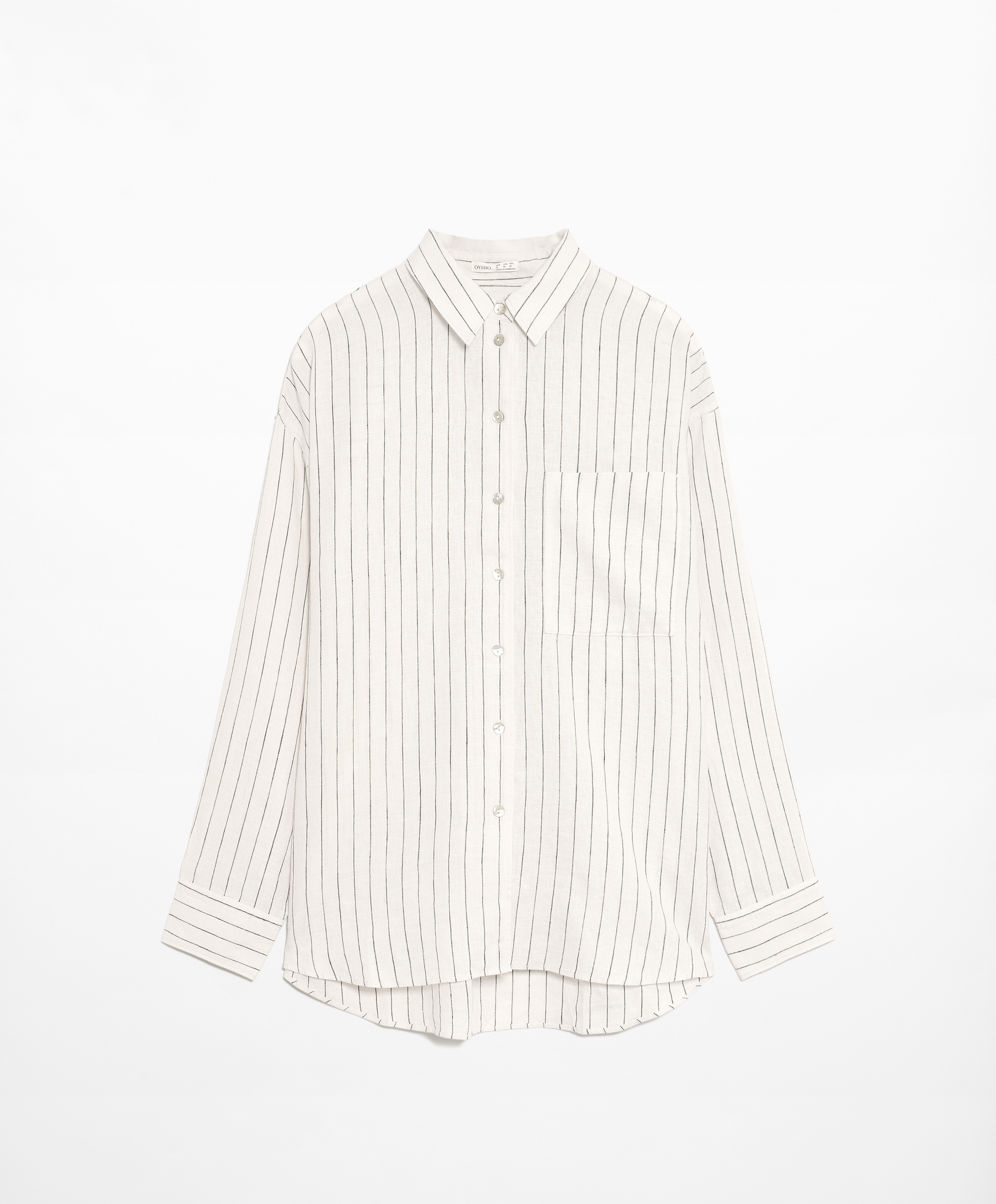 OYSHO Striped 100% linen long-sleeved shirt