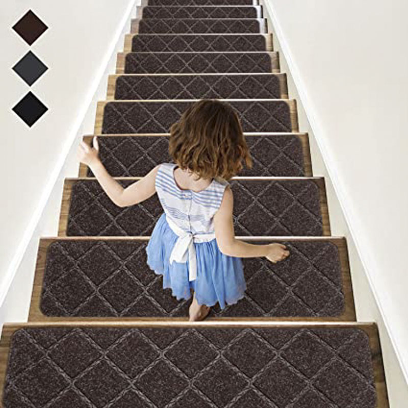 Hot Selling High Quality Anti-Slip Printed Rubber Back Carpet Stair Mat Anti-Slip Stair Foot Pedal Mat（10 pcs）