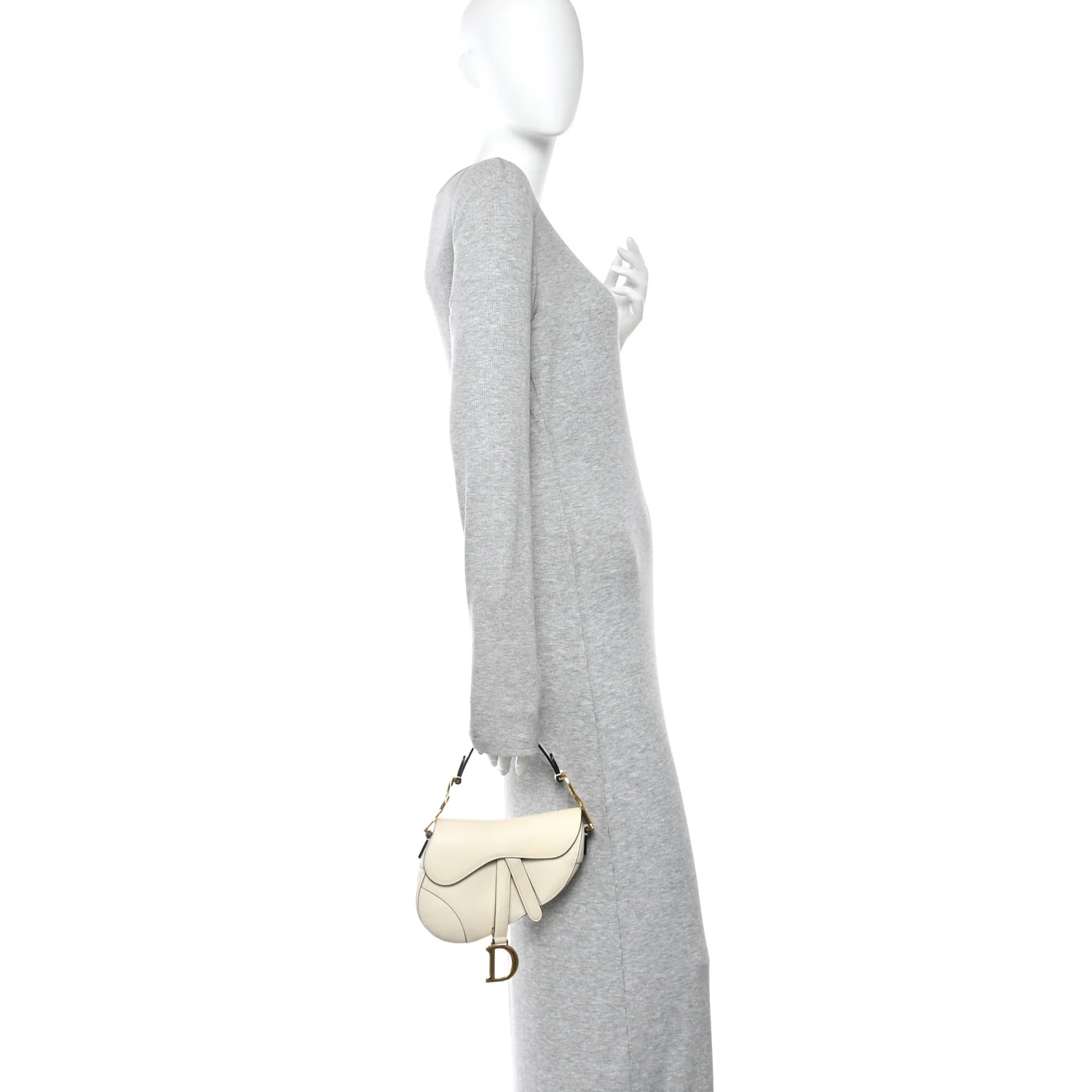 Grained Calfskin Mini Saddle Bag White