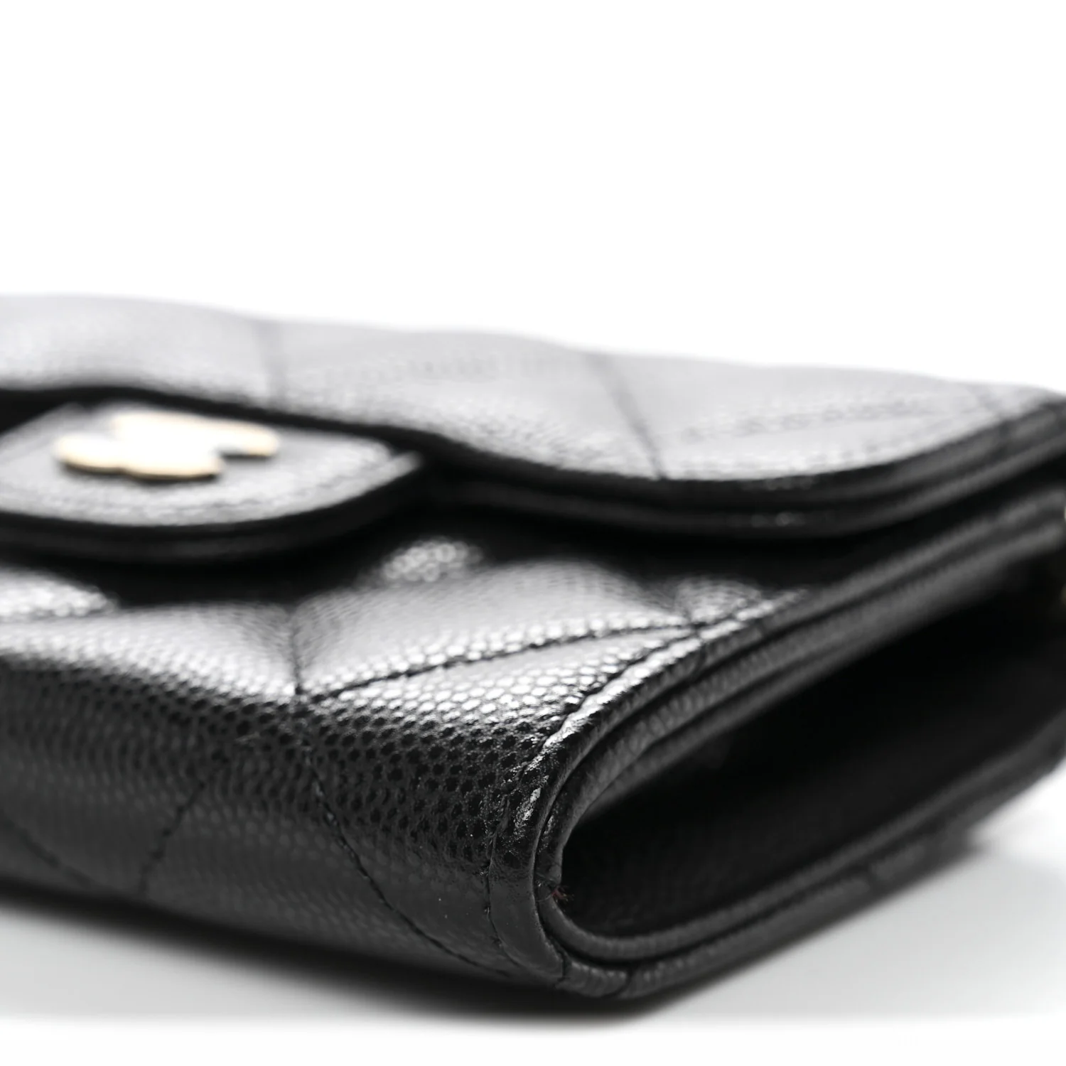 Caviar Quilted Flap Card Holder On Chain Black - Top Club