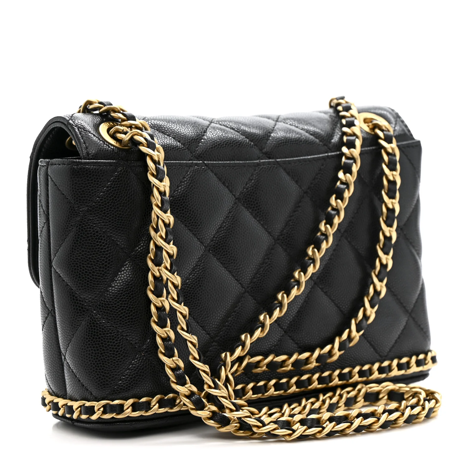 Caviar Quilted Camellia Chain Around Flap Black - Top Club