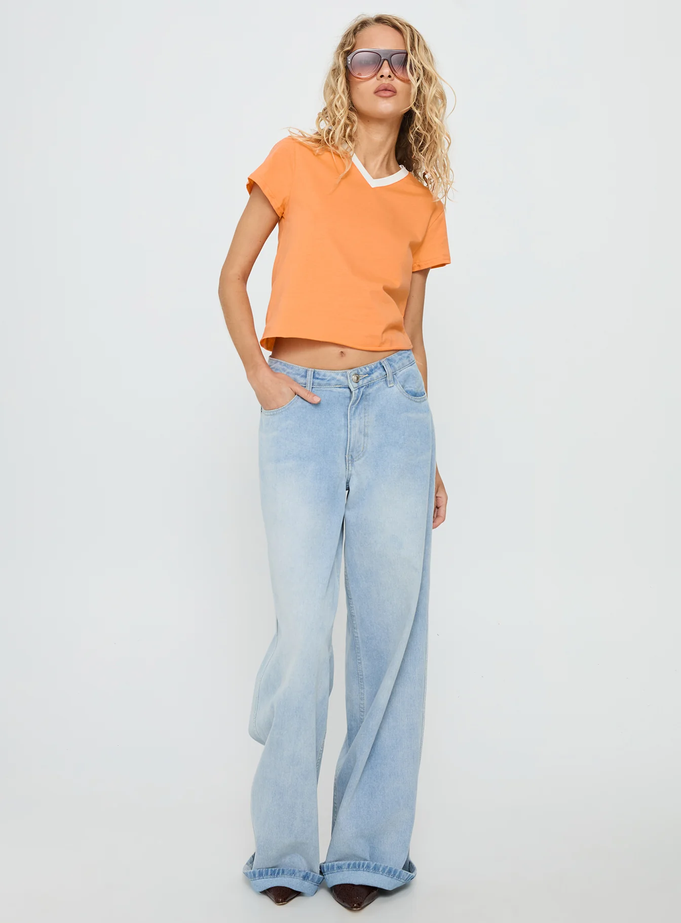 That Way V Neck Top Orange / White