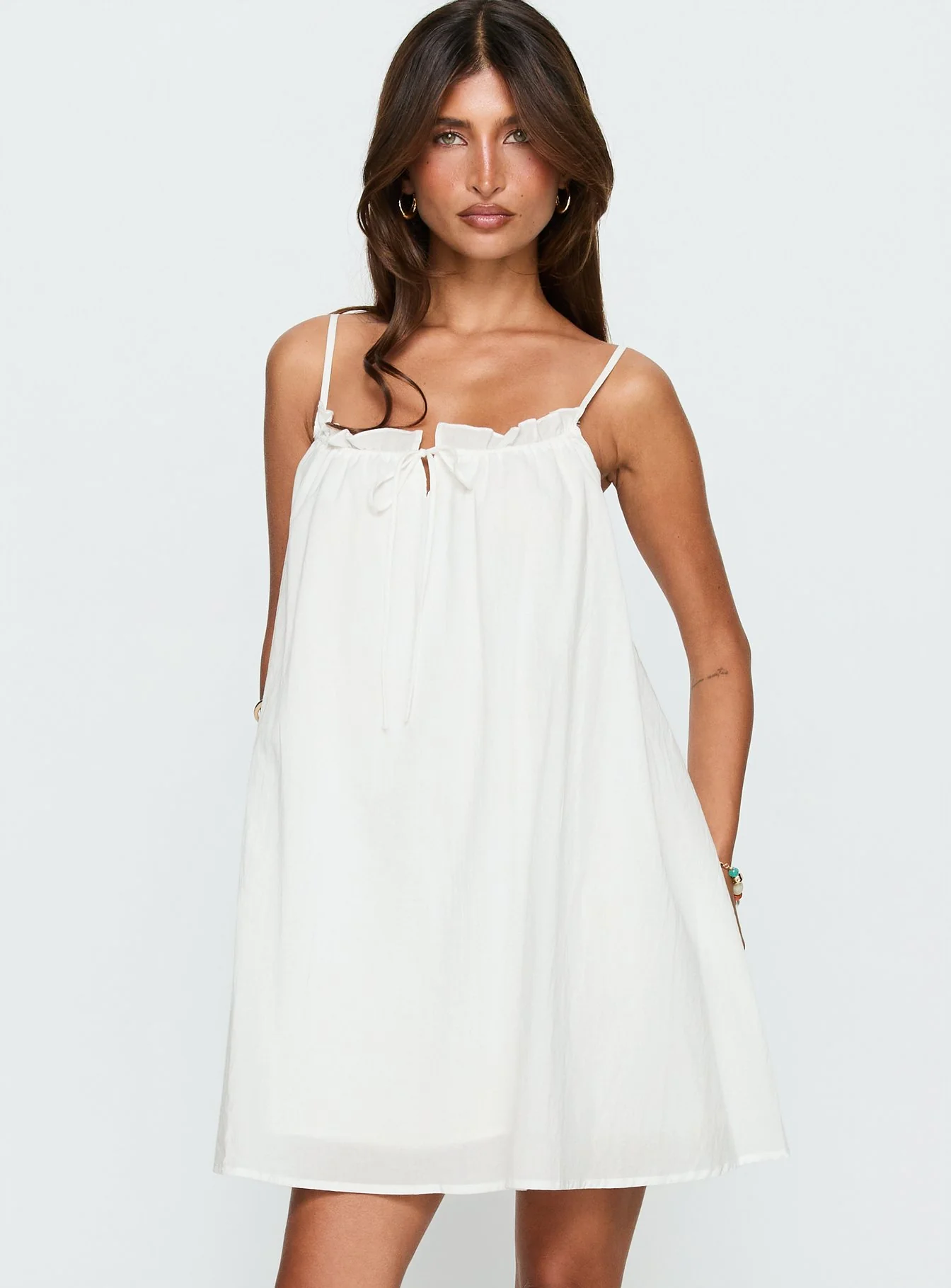 Kind Of Wonderful Tie Detail Baby Doll Mini Dress White