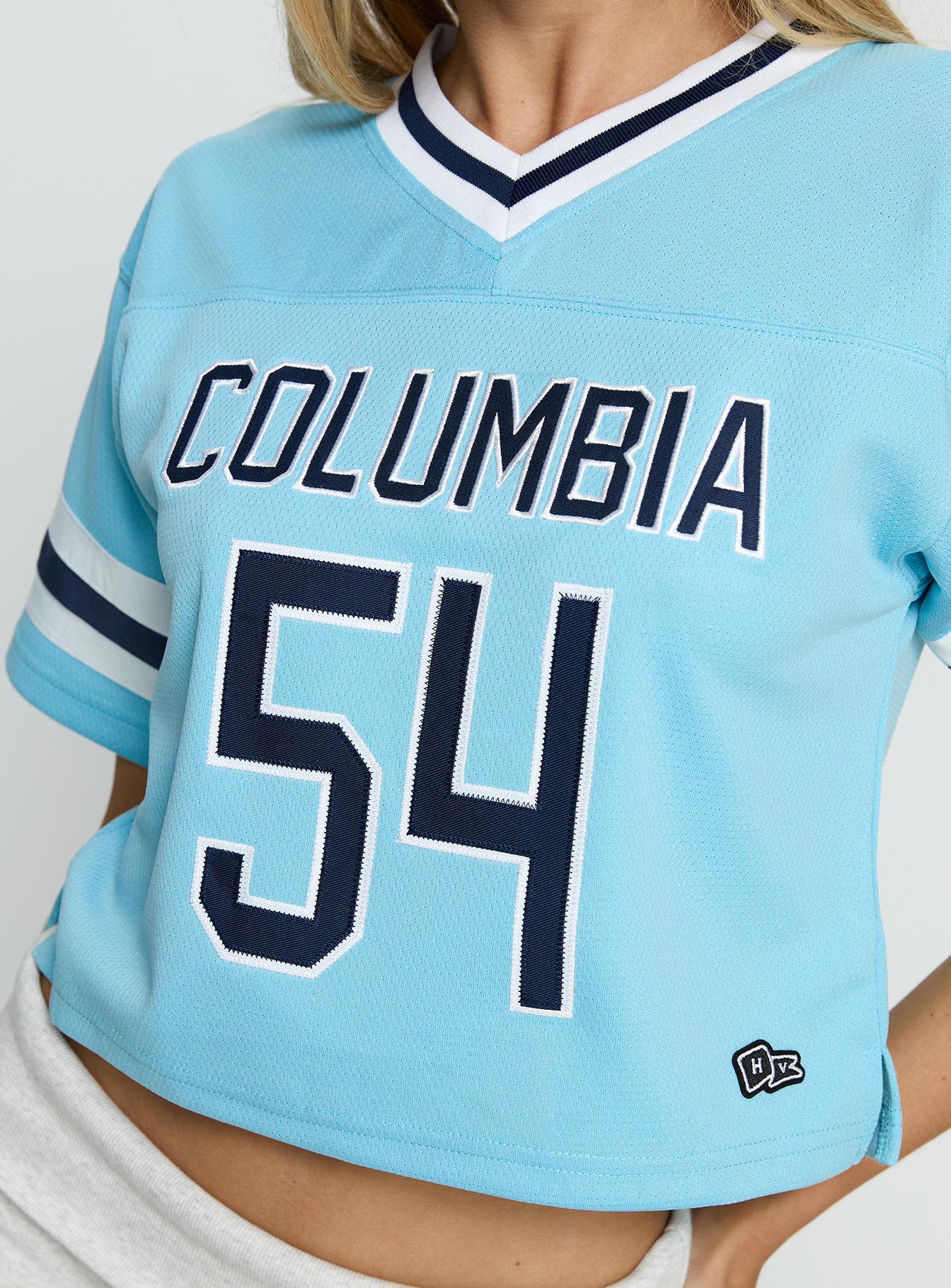 Columbia Cropped Football Jersey Tee Blue