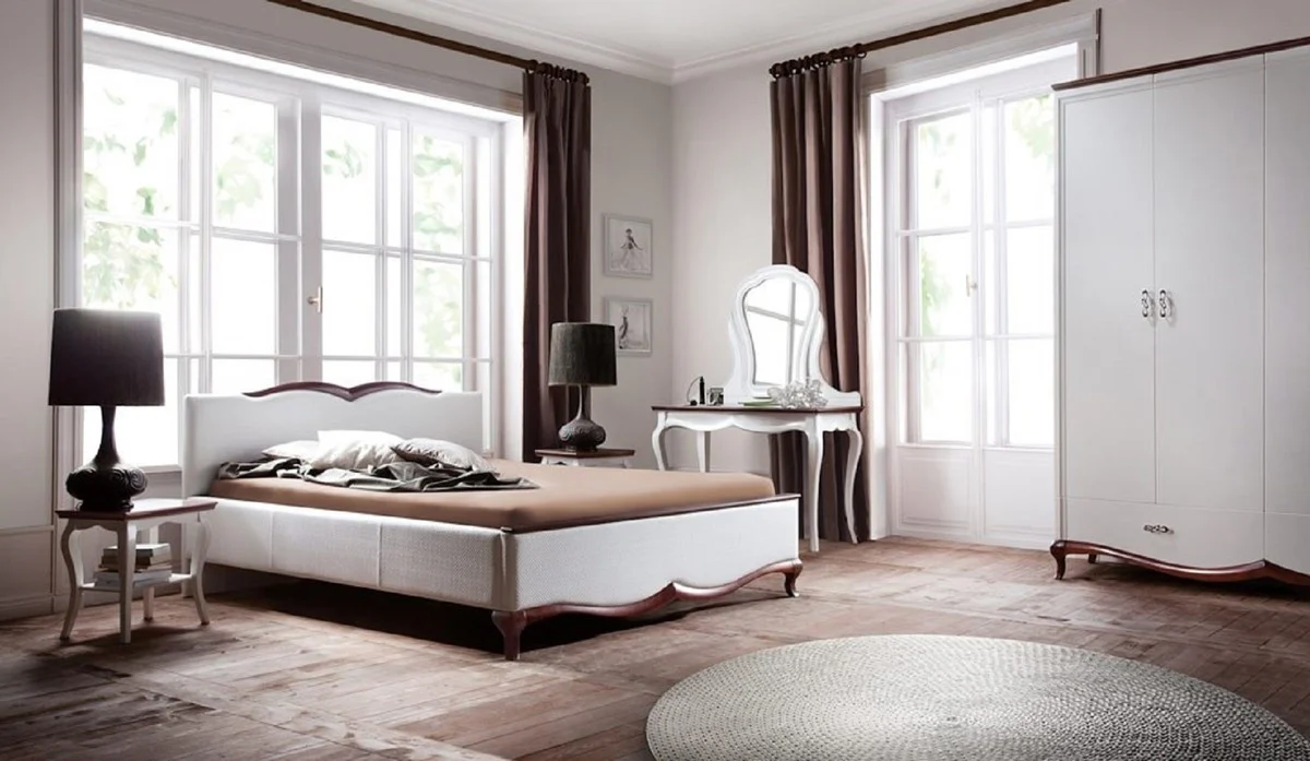 Luxury Art Nouveau double bed white / dark brown 170.6 x 213.3 x H. 97.5 cm - Elegant solid wood bed - Baroque & Art Nouveau bedroom furniture