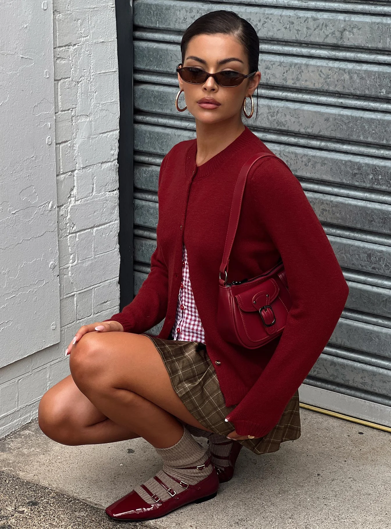 Arica Button Up Knit Cardigan Red