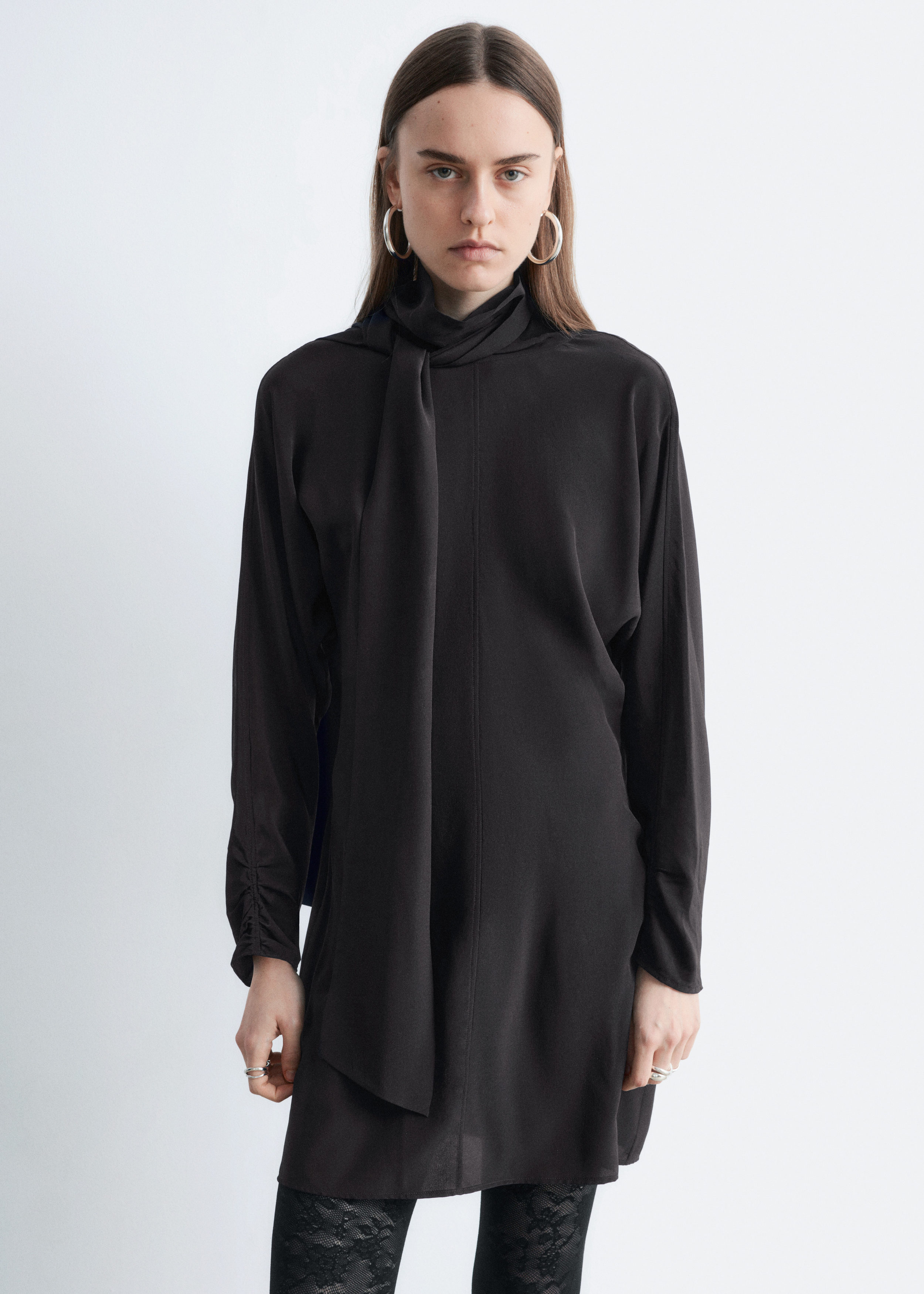 & Other Stories BOW-COLLAR SILK MINI DRESS