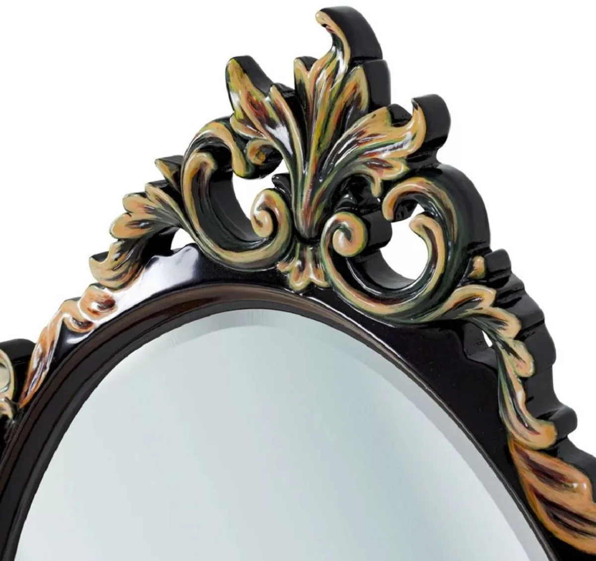 Luxury Baroque Mirror Black / Multicolored - Oval Solid Wood Wall Mirror in Baroque Style - Luxury Furniture in Baroque Style - Baroque Furniture - Noble & Magnificent