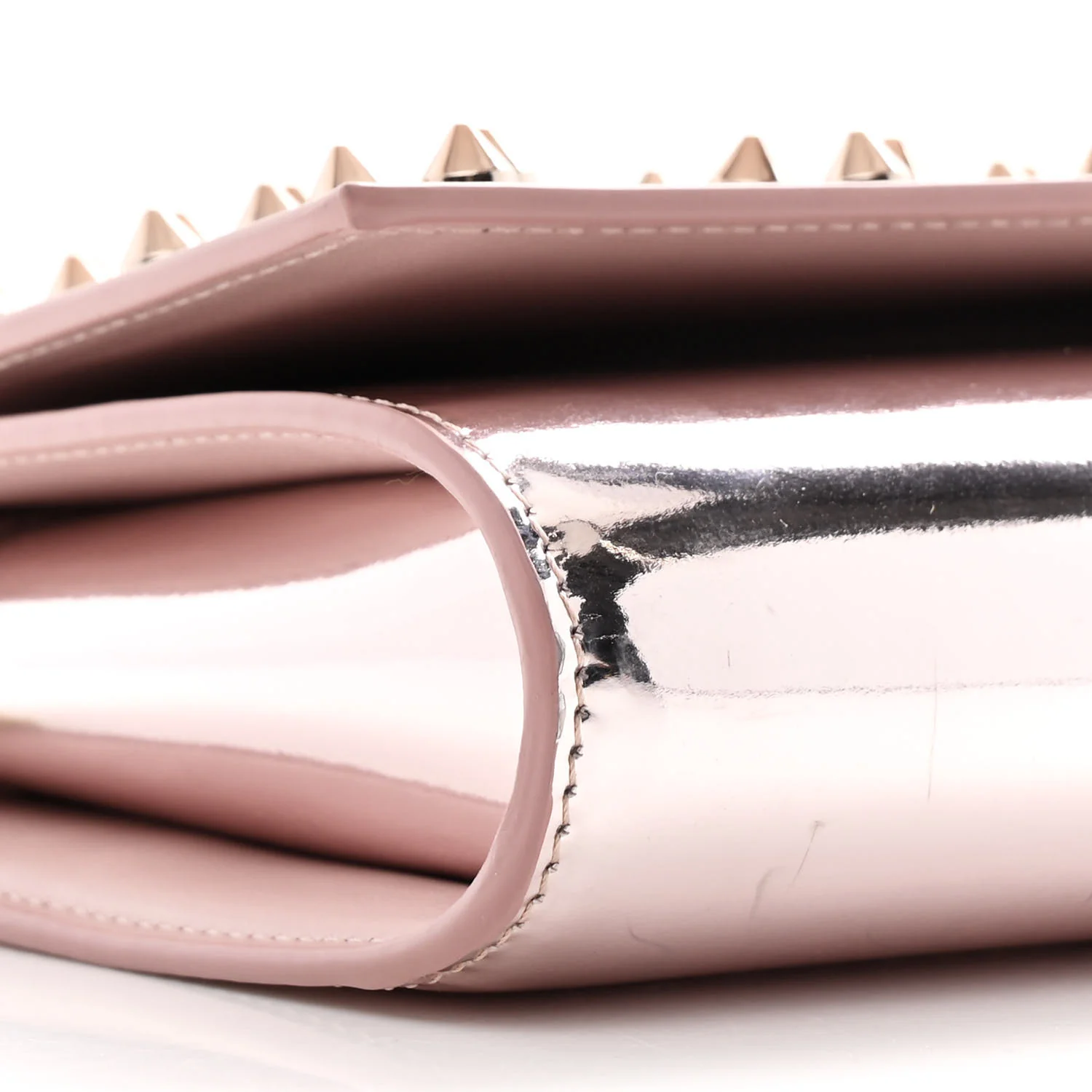 Metallic Patent Calfskin Spikes Loubinthesky Paloma Clutch Pink - Top Club