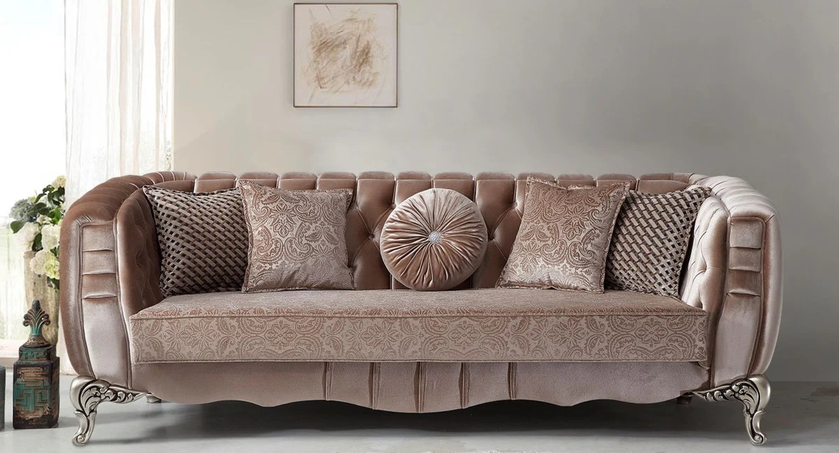 Luxury baroque living room set pink / silver - 2 sofas & 2 armchairs & 1 coffee table - Elegant living room furniture in baroque style