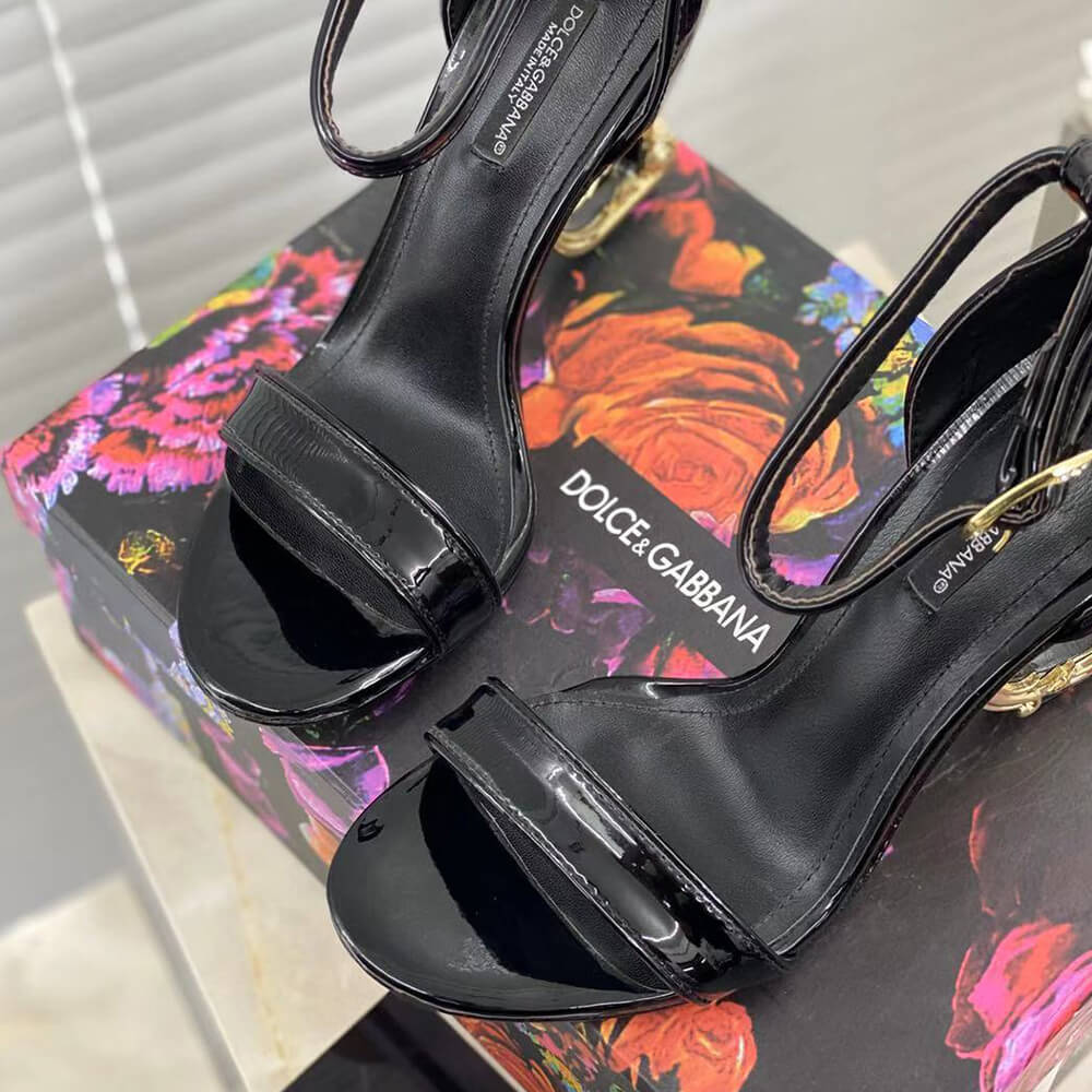DOLCE   GBBANA Polished calfskin sandals with DG baroque heel - Top Club