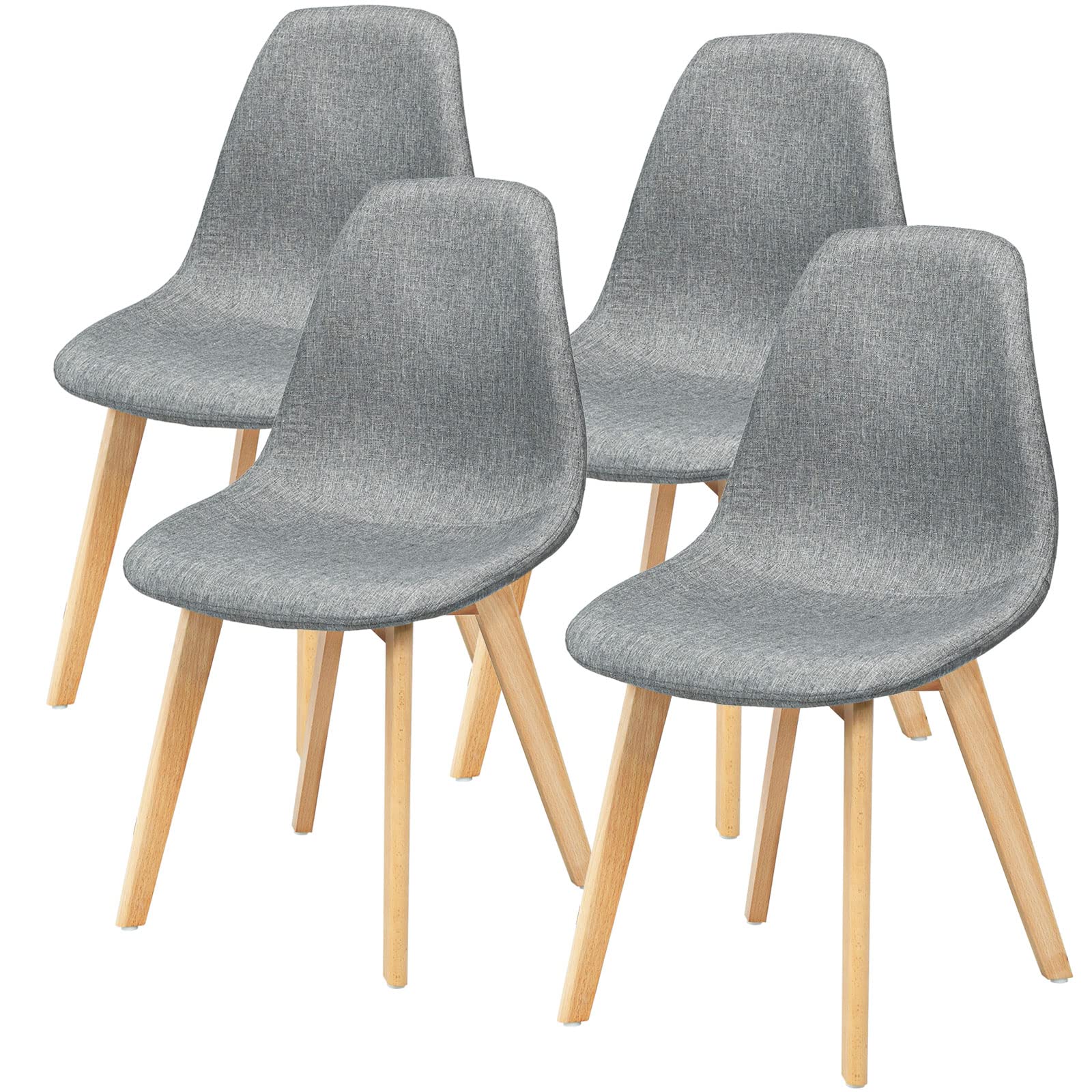 BEFOUNDLOVELY Set of 4 Modern Fabric Dining Chairs with Solid Wood Legs High Backrest Soft Padded Seat