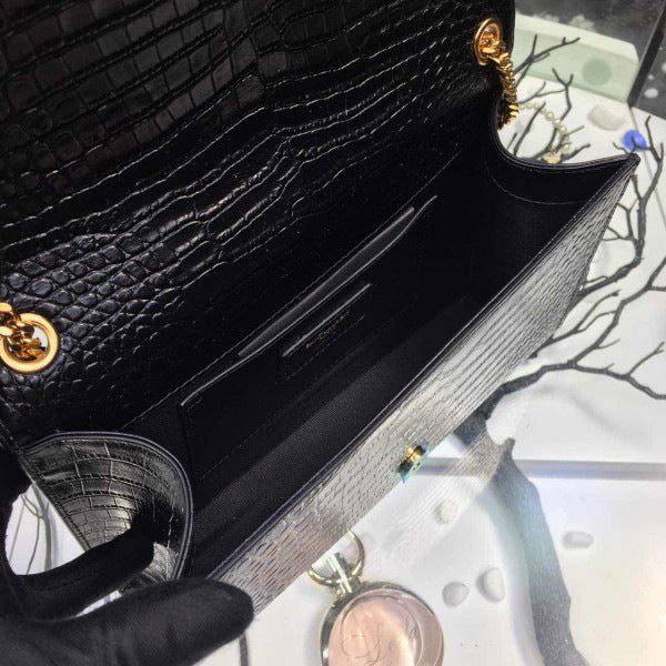 YSL Monogram Kate 24 Black Crocodile Shiny Pattern Bags 24 x 15 x 5cm - Top Club