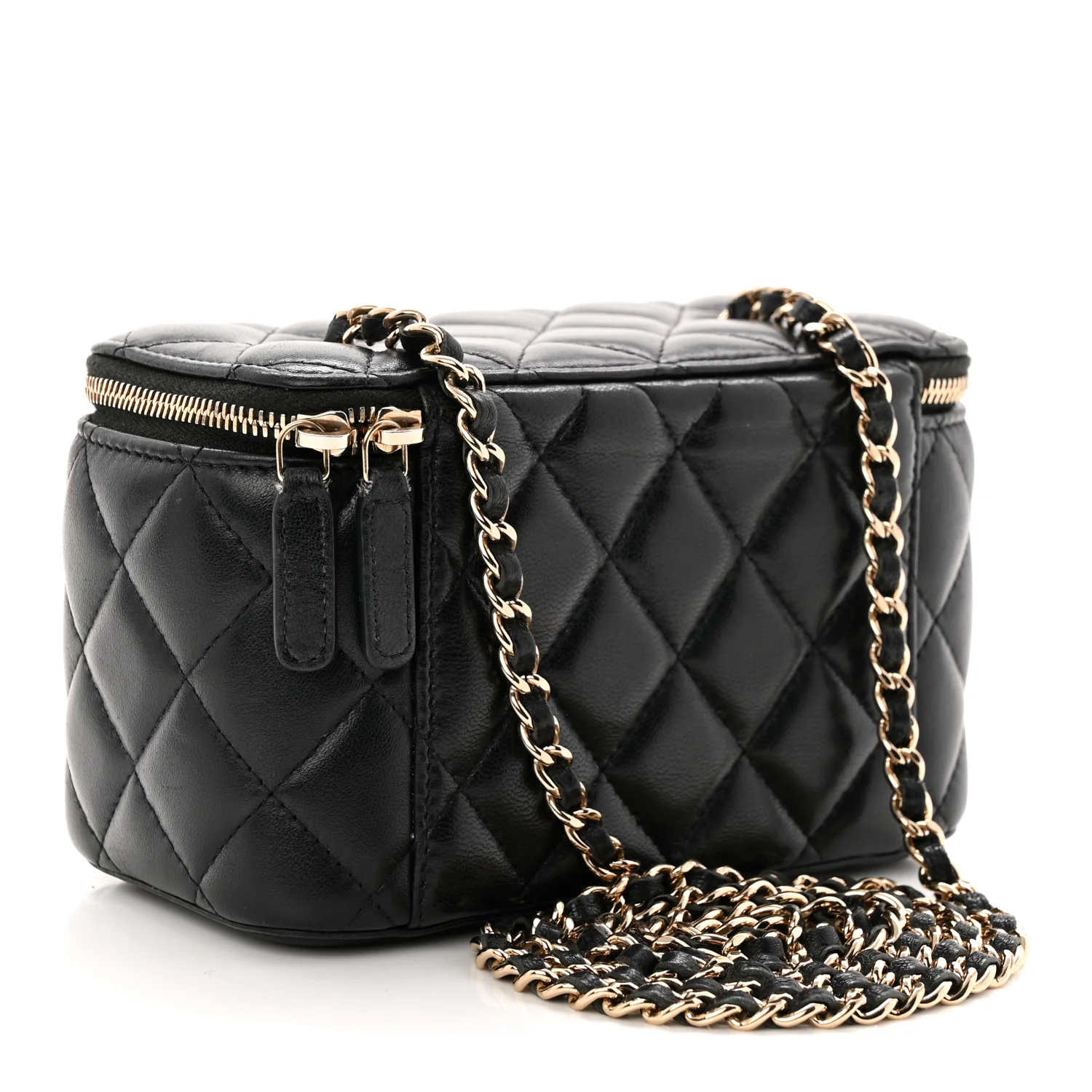Lambskin Quilted Small Vanity Case With Chain Black - Top Club