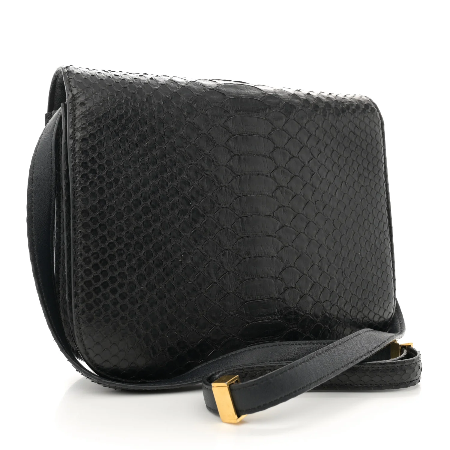 Snakeskin Medium Classic Box Flap Bag Black - Top Club