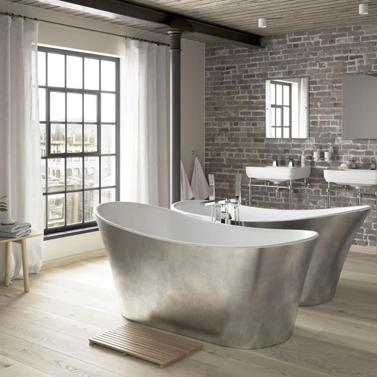 Art Deco bathtub freestanding stainless steel effect model He-Hol 1710mm - Freestanding retro antique art nouveau bathtub