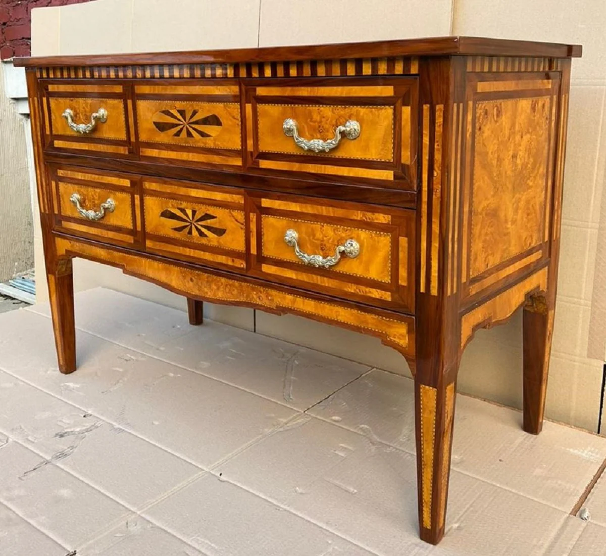 Biedermeier chest of drawers with 2 drawers brown / natural color / silver - Handcrafted solid wood chest of drawers - Biedermeier bedroom furniture