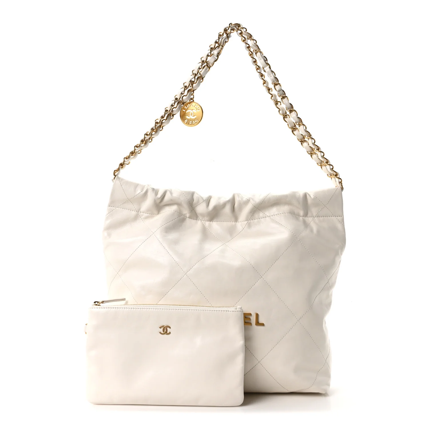 Shiny Calfskin Quilted Small Chanel 22 White - Top Club