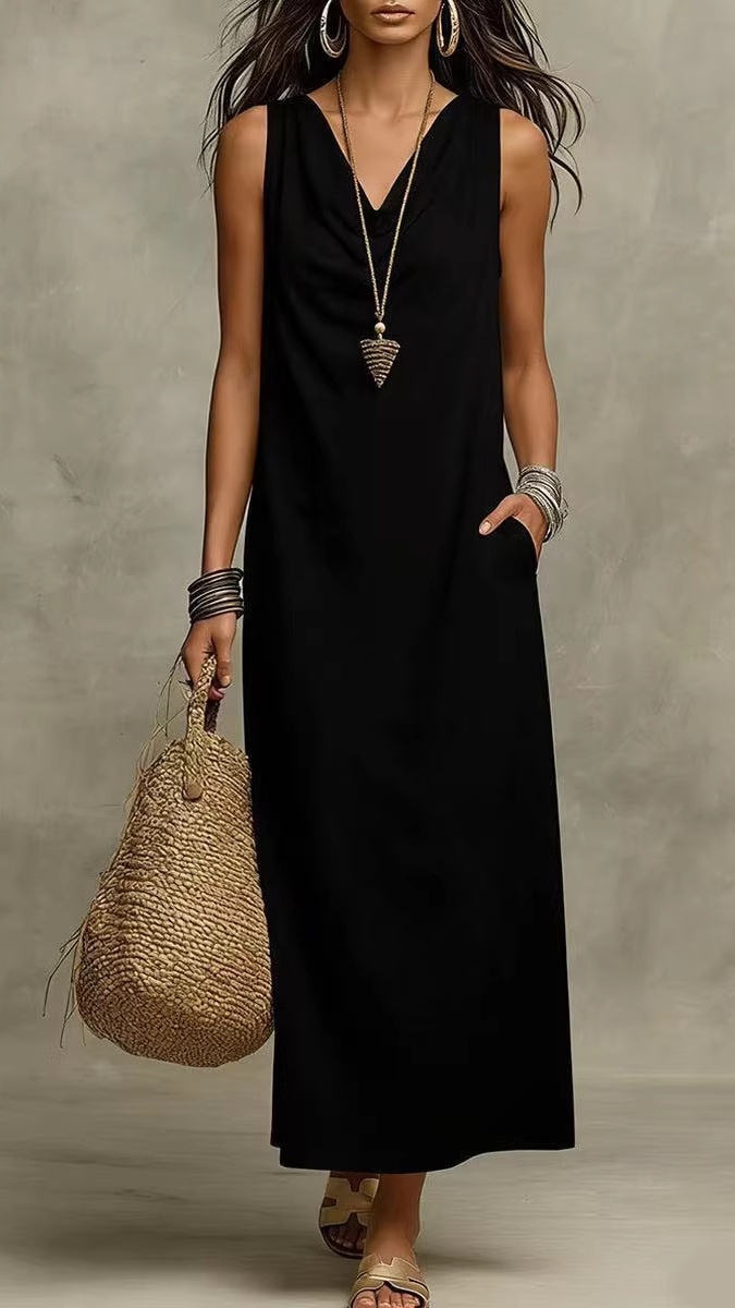 Women's Elegant Sleeveless V-Neck Maxi Dress - Nordfashionstorm - Women's Clothing, Fashion for You - Nordfashionstorm.com