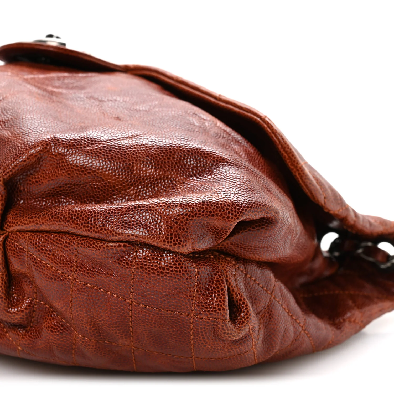 Crumpled Caviar Quilted Maxi Elastic Flap Light Brown - Top Club