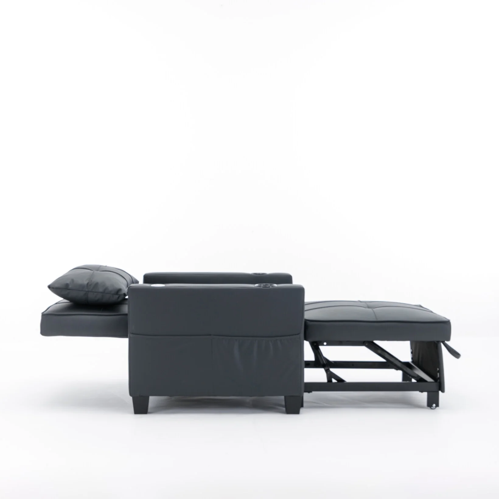 Convertible Futon Sofa Bed, 3 - in - 1 Multi - Functional Sleeper Chair Bed with USB Ports, Adjustable Backrest Recliner, for Living Room Bedroom Small Space, Tech Cloth, Dark Grey