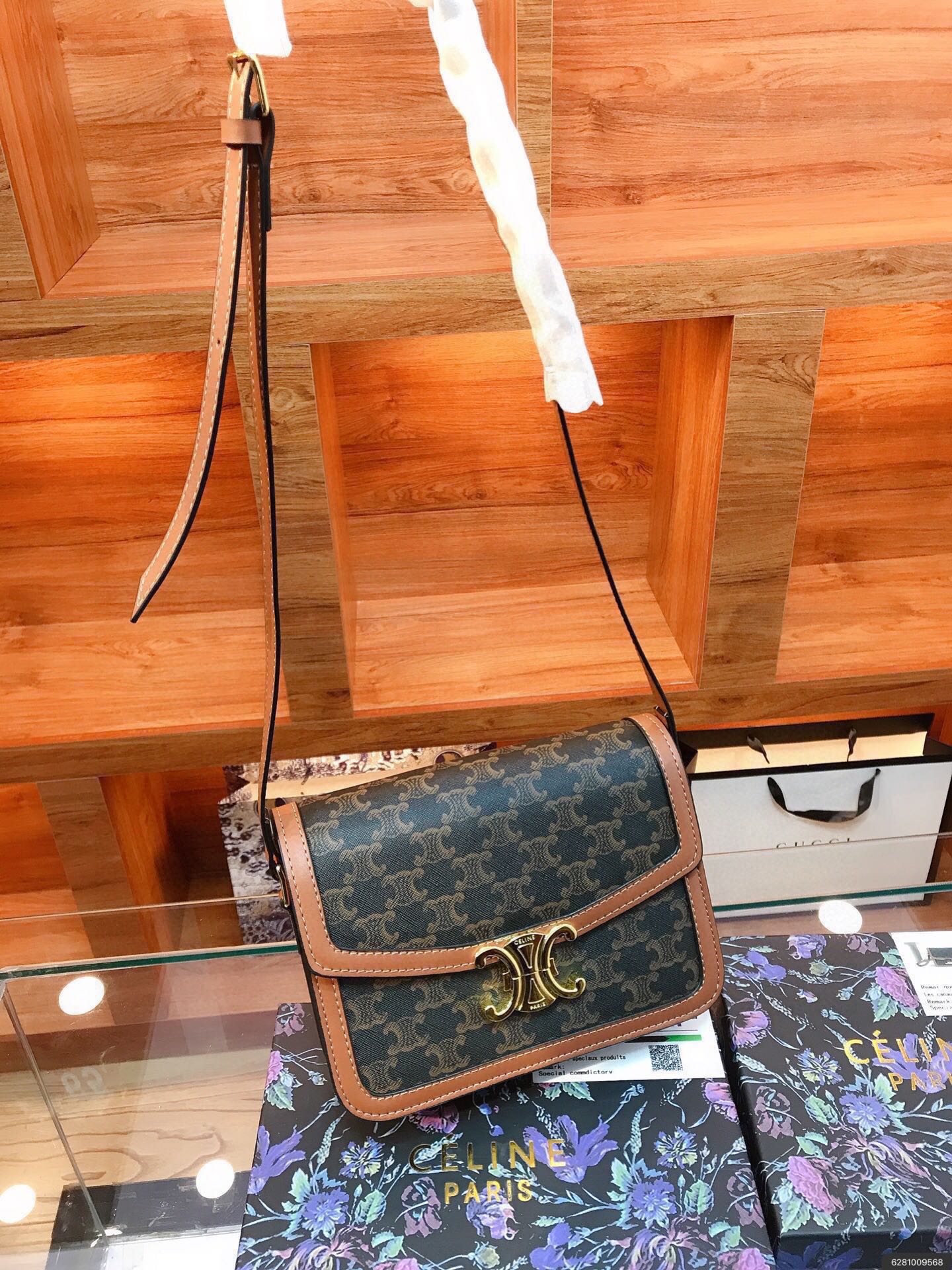 CLASSIQUE TRIOMPHE BAG IN TRIOMPHE CANVAS AND CALFSKIN TAN - Top Club