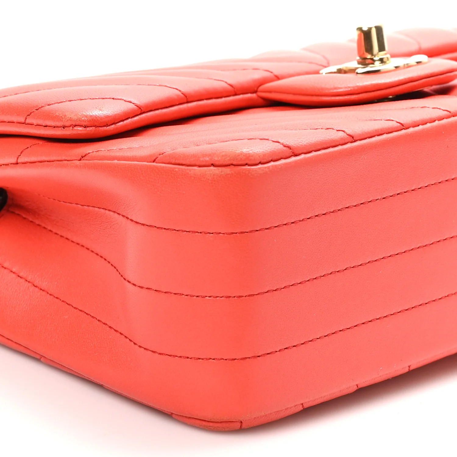 Lambskin Chevron Quilted Mini Rectangular Flap Red - Top Club
