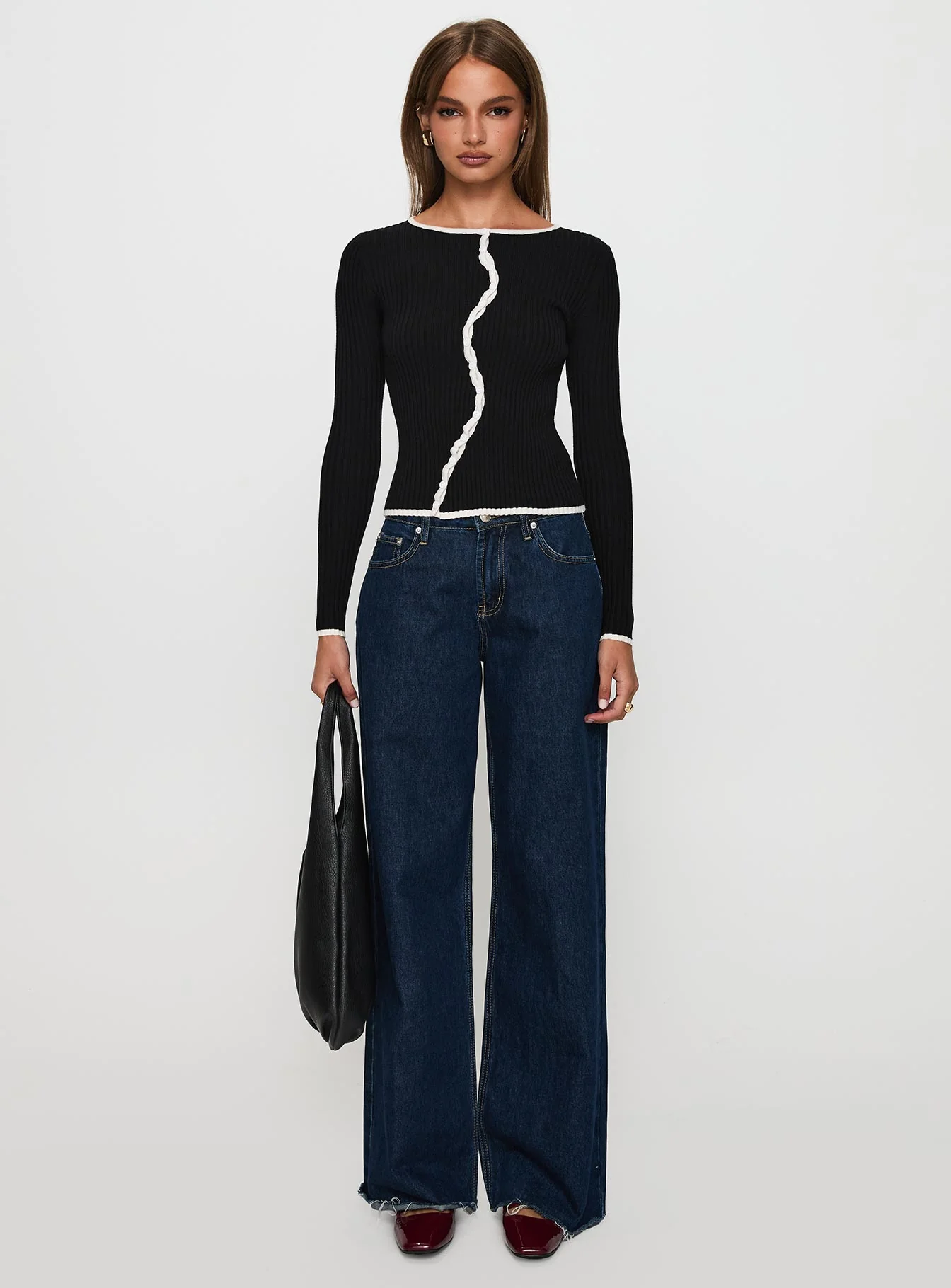 Bring Me Closer Button Up Long Sleeve Top Black / White