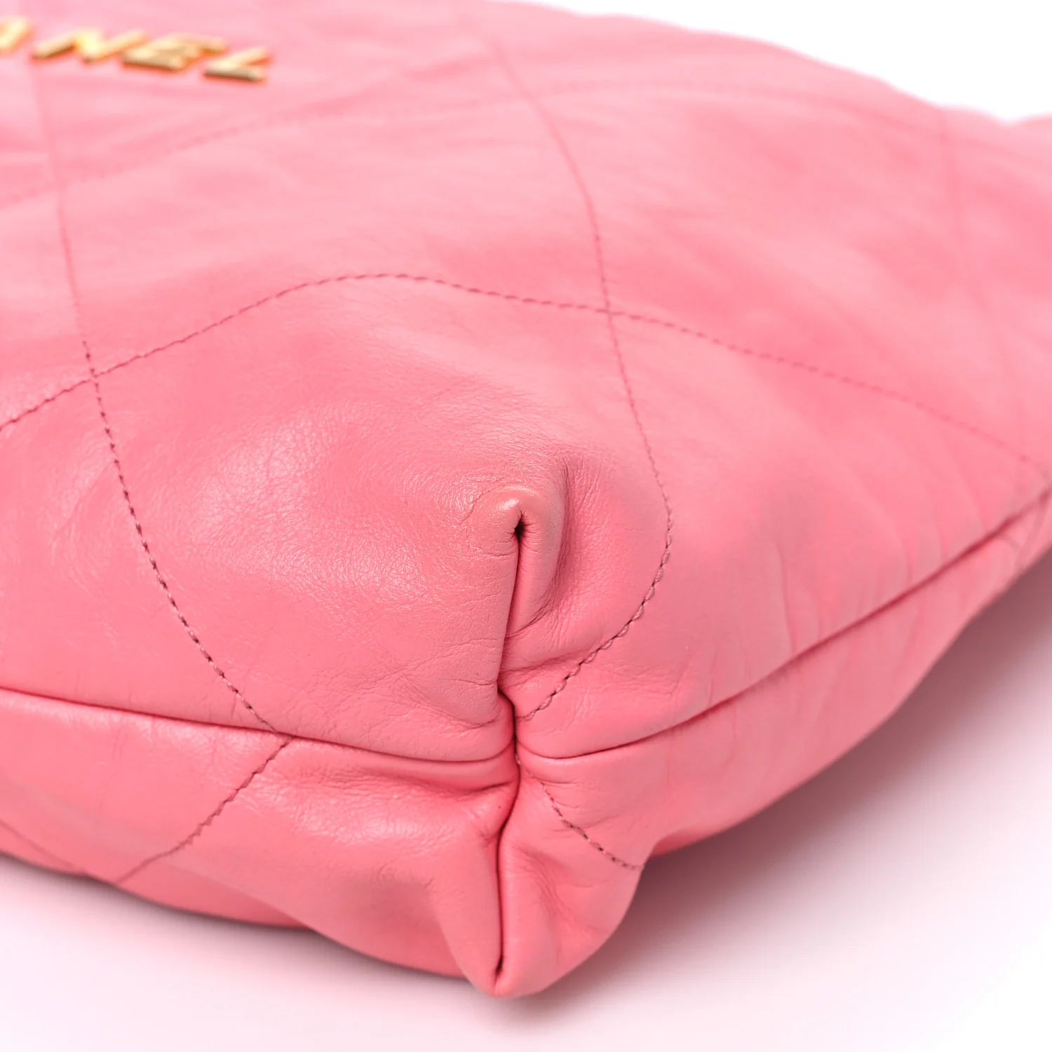 Shiny Calfskin Quilted Chanel 22 Drawstring Bag Coral Pink - Top Club