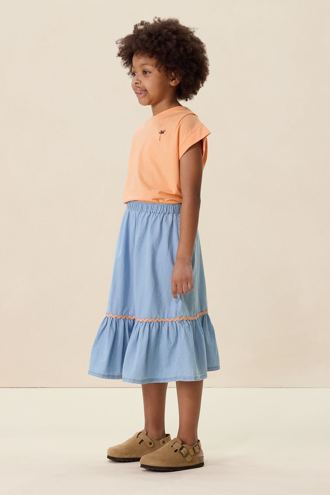 Lichtblauwe denim midi rok