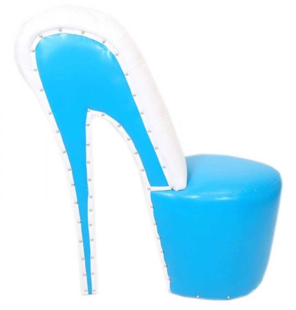 High heel armchair with decorative stones light blue / white luxury design - designer armchair - club furniture - shoe chair armchair